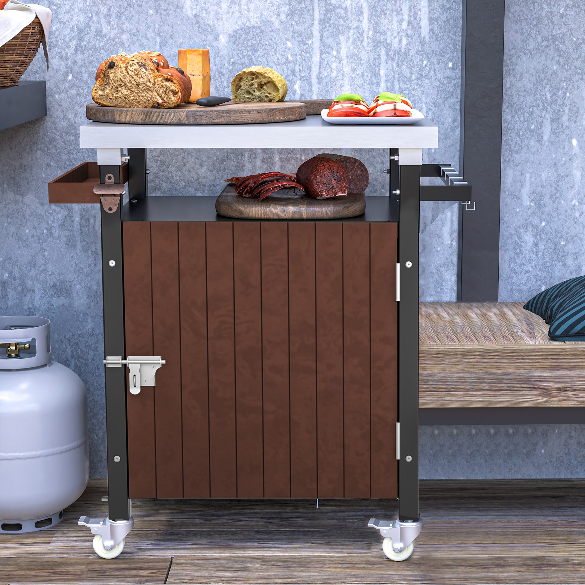 Bayfeve (Assembly Required) Outdoor Grill Cart with Stainless Steel Tabletop and Storage