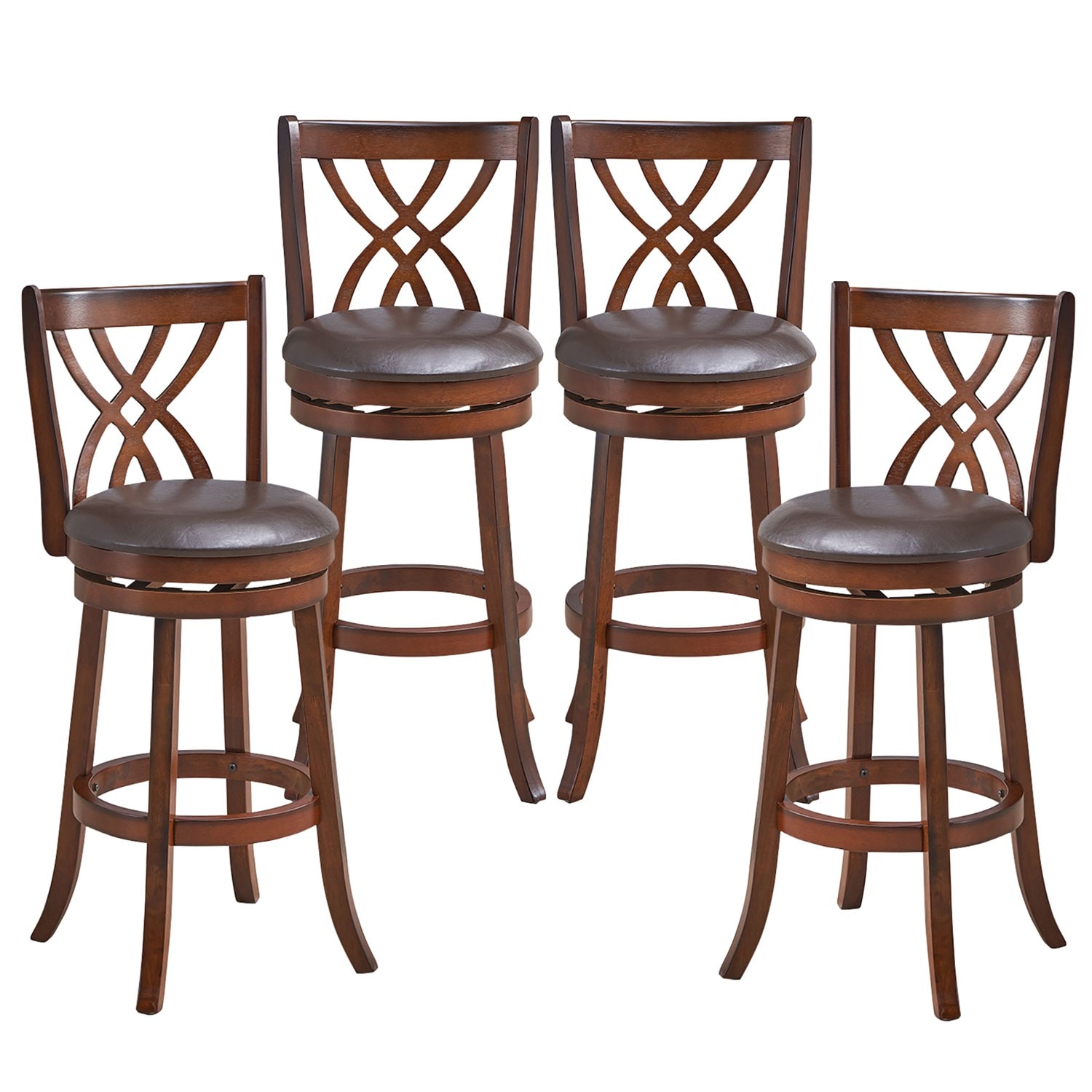 Costway -  Set of 4 Swivel Bar Stools Bar Height Dining Pub Chairs with  Rubber Wood Legs