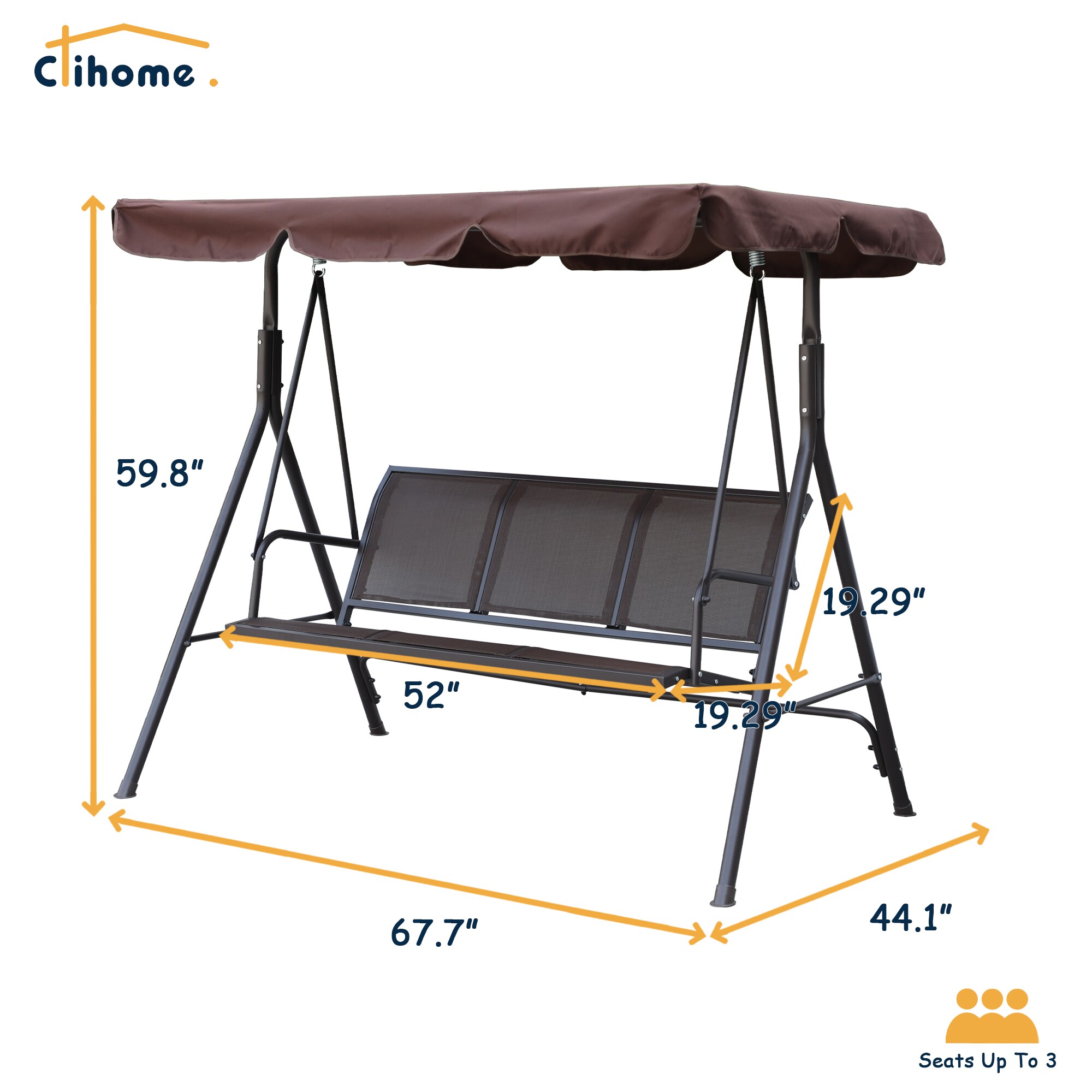 Clihome Outdoor Porch Swing 3-person Brown Steel Outdoor Swing in the ...