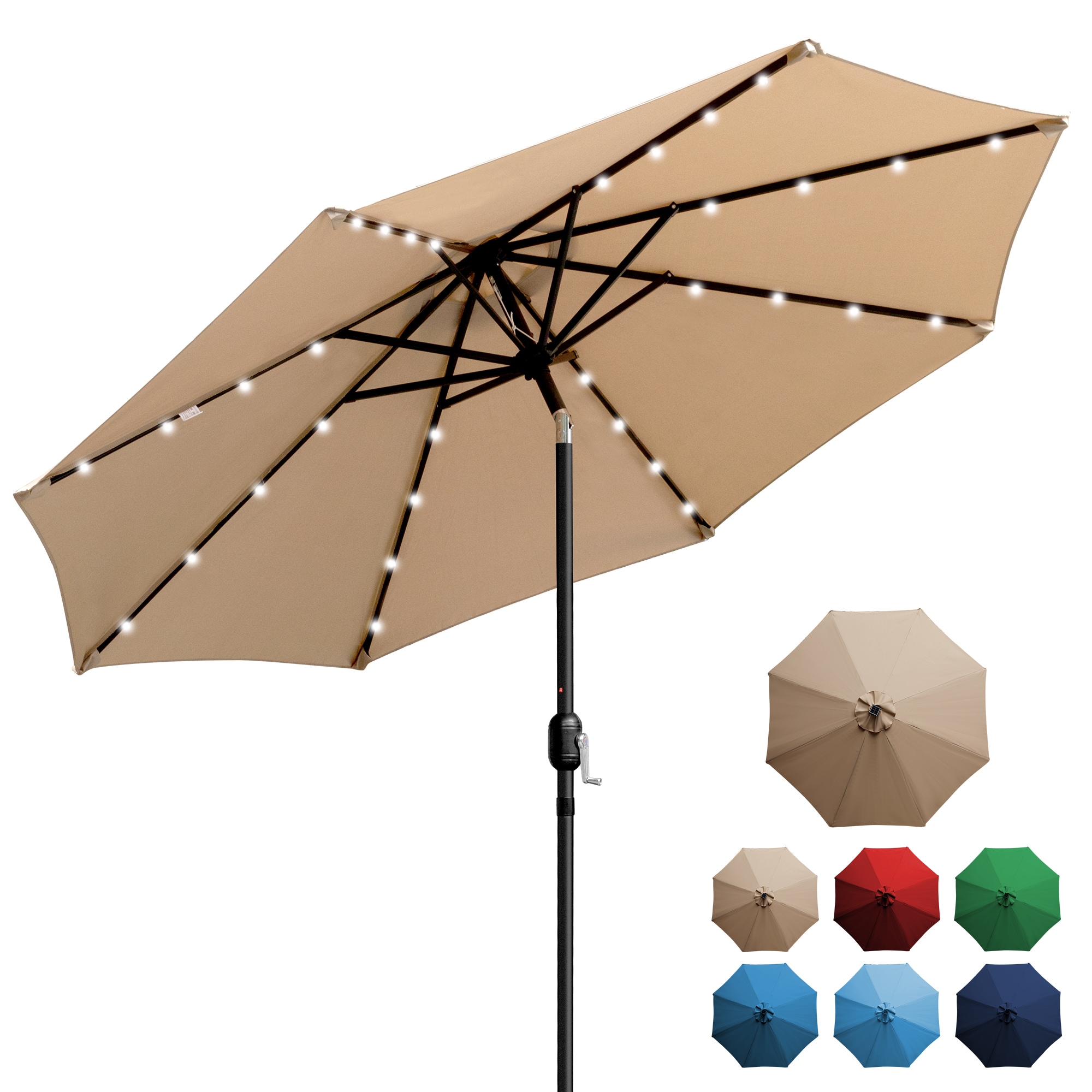 Sun-Ray 8L1001 8.91-ft Steel Tan Push-button Tilt Market Patio Umbrella with Lights