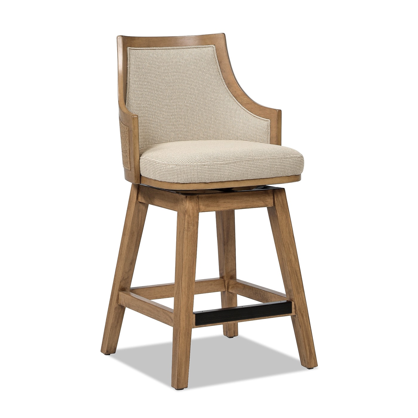 Jennifer Taylor Home LMY-MTB-81282 Bahama Taupe Beige 26-in H Counter height (24-in to 27-in) Round Seat Upholstered Swivel Wood Back Bar Stool with Arms and Back