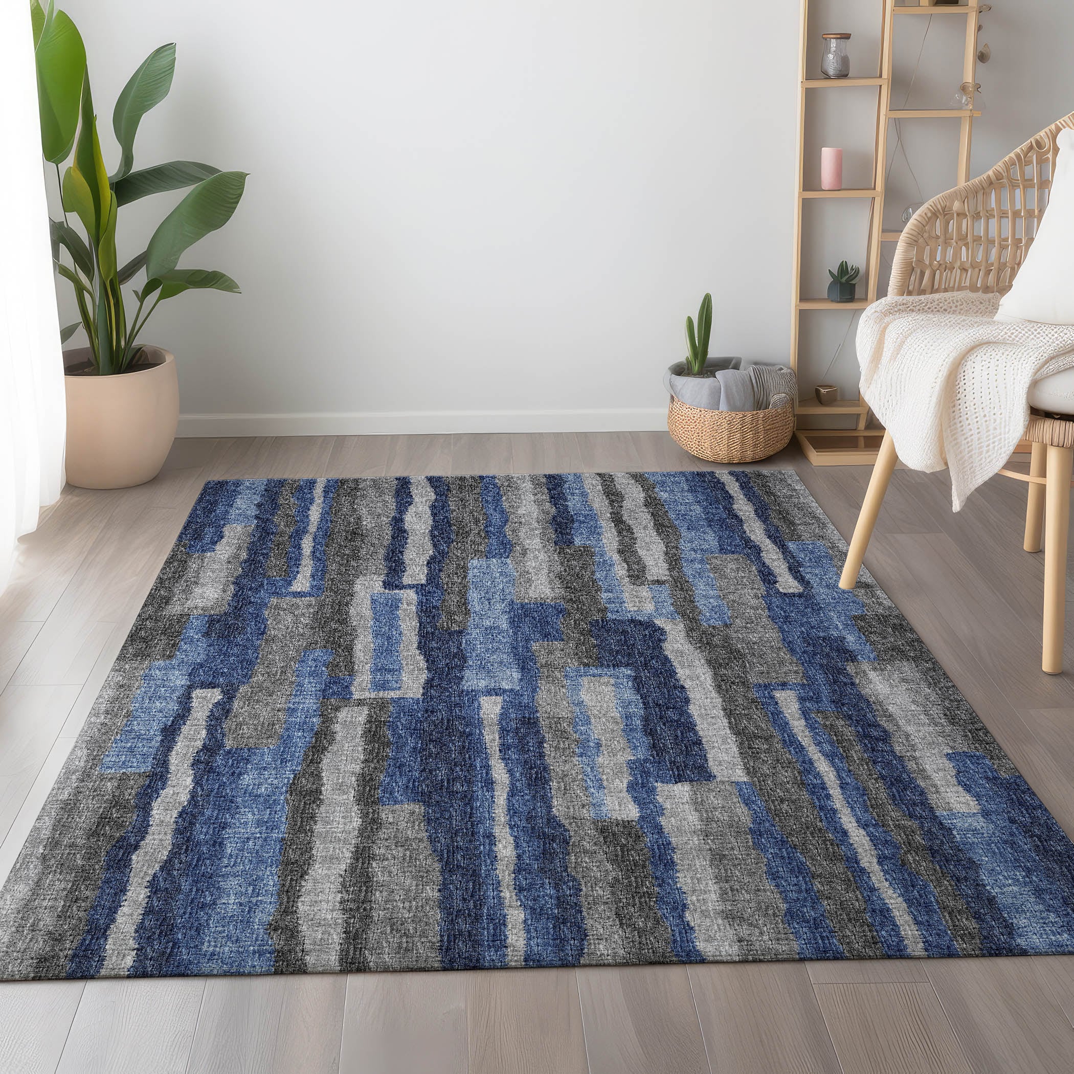 Addison Rugs AMF78BL3X5 Mayfield AMF78BL 3 x 5 (ft) Loomed Polyester Blue Rectangular Indoor Abstract Machine washable Area rug