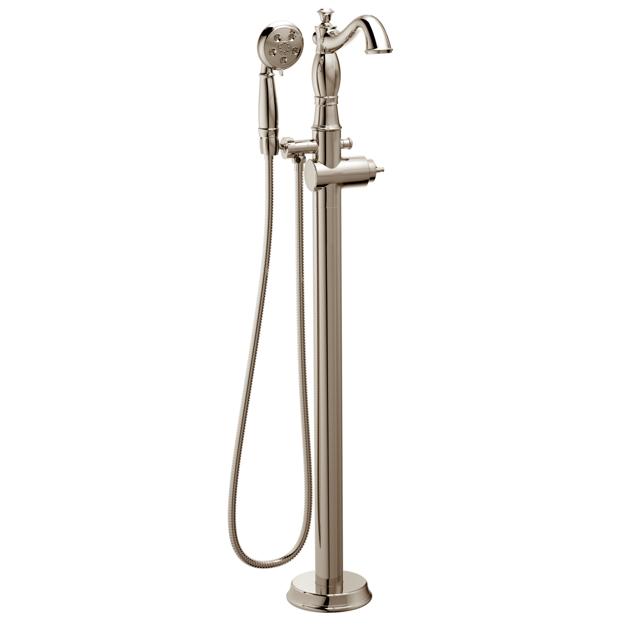 Delta T4797-PNFL-LHP Cassidy Polished Nickel 2-handle Freestanding Mid-arc Bathtub Faucet with Hand Shower
