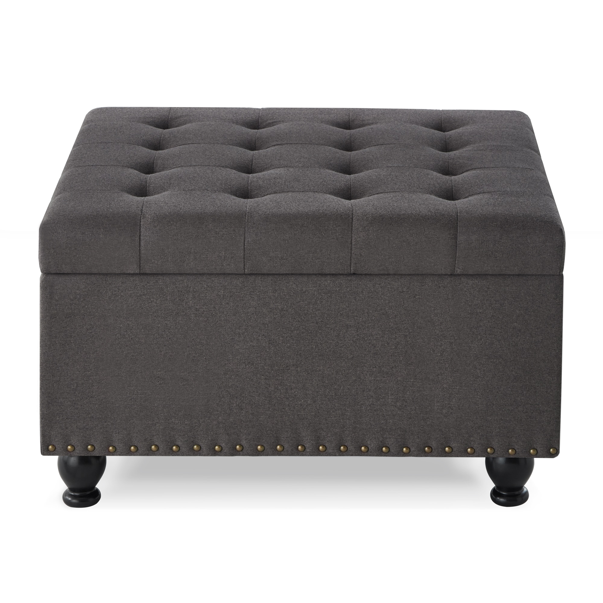 LOVMOR Large Square Storage Ottoman Wooden Legs Upholstered Button