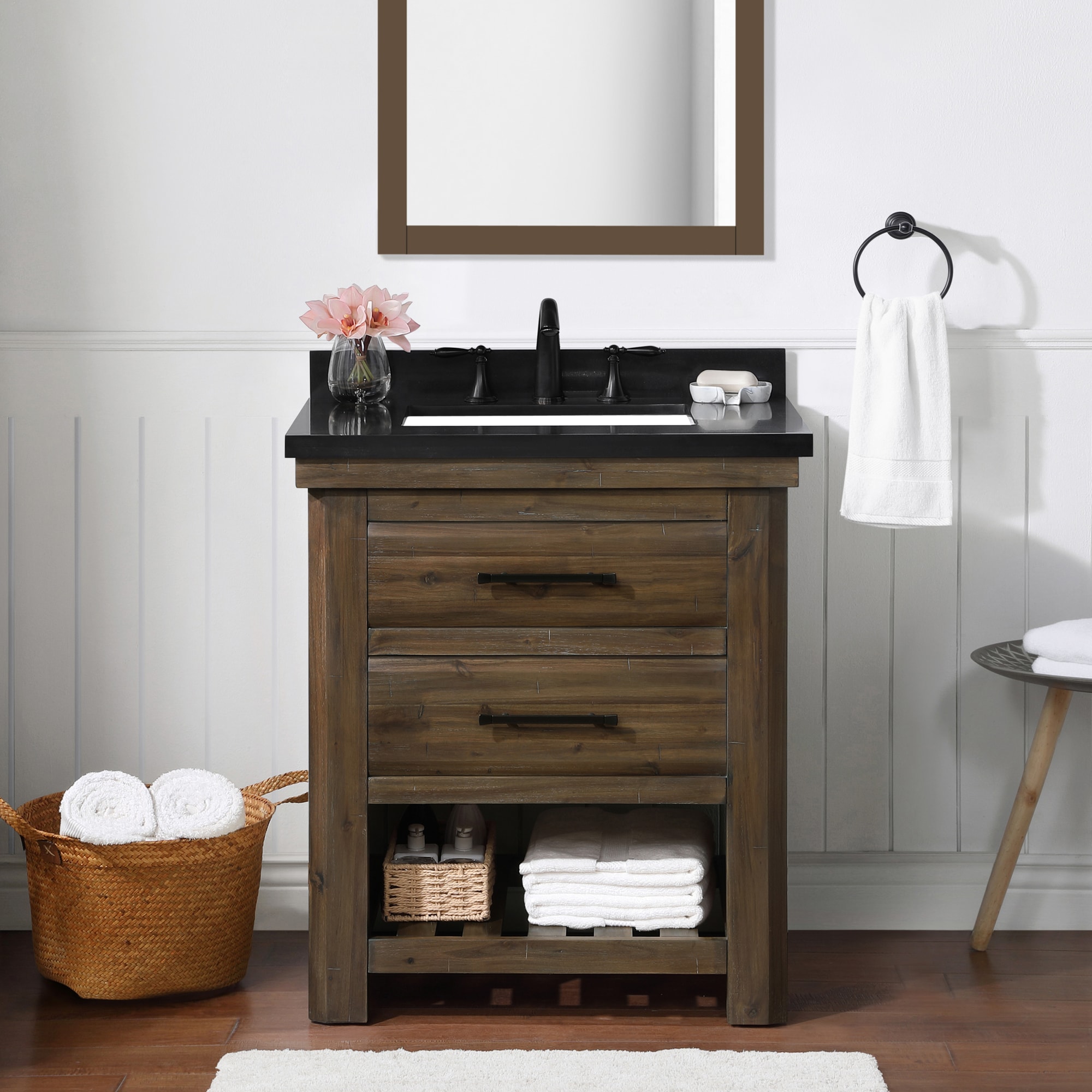 OVE Decors Preston 30in Rustic Almond Latte Undermount Single Sink Bathroom Vanity with Black