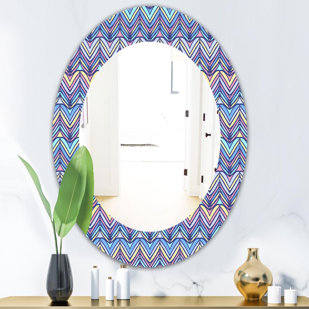 Designart Designart Mirrors 31.5-in W x 31.5-in H Oval Blue Polished ...