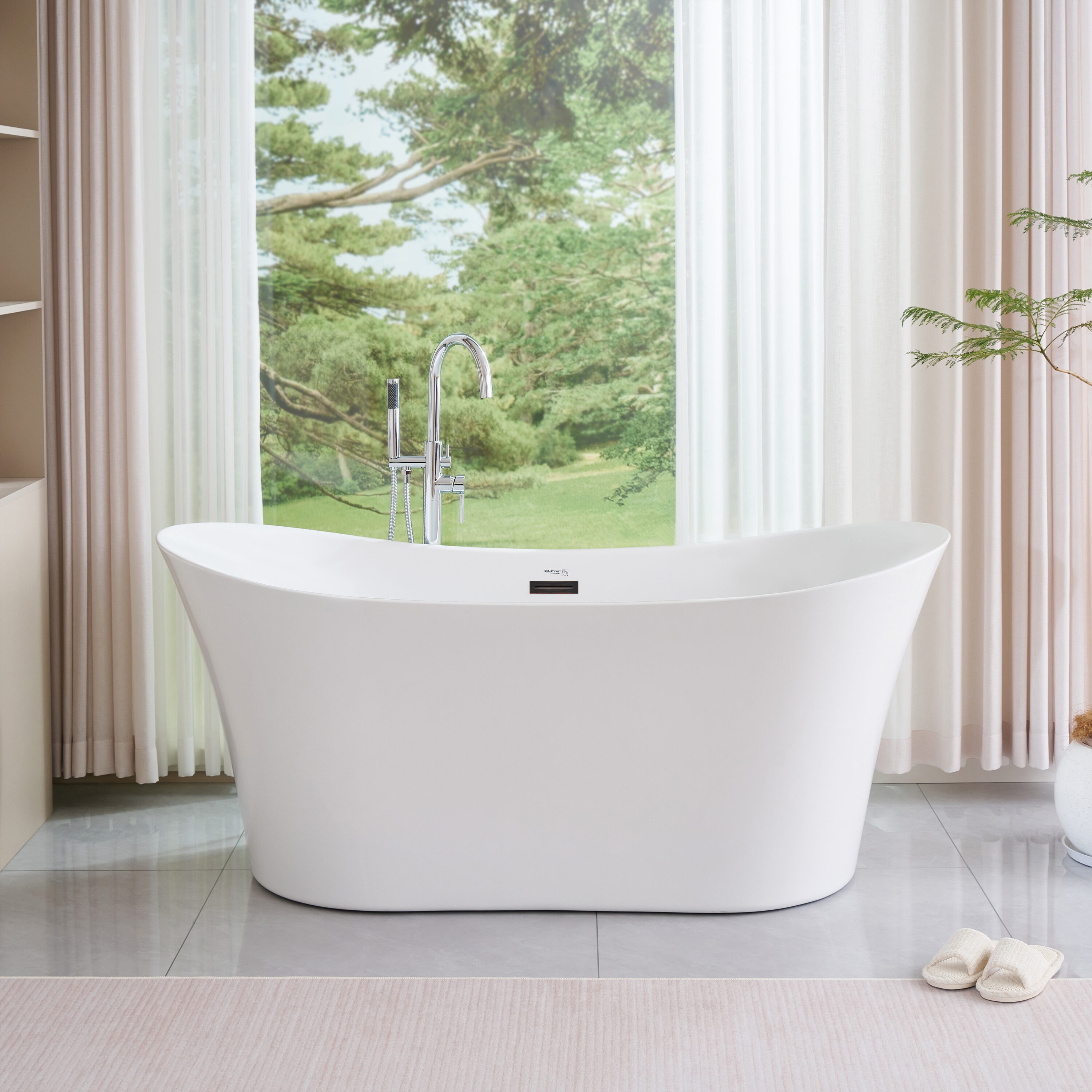 Vanity Art VA6805-ORB 31-in x 67-in White/Oil Rubbed Bronze Acrylic Oval Freestanding Soaking bathtub ( Center Drain )