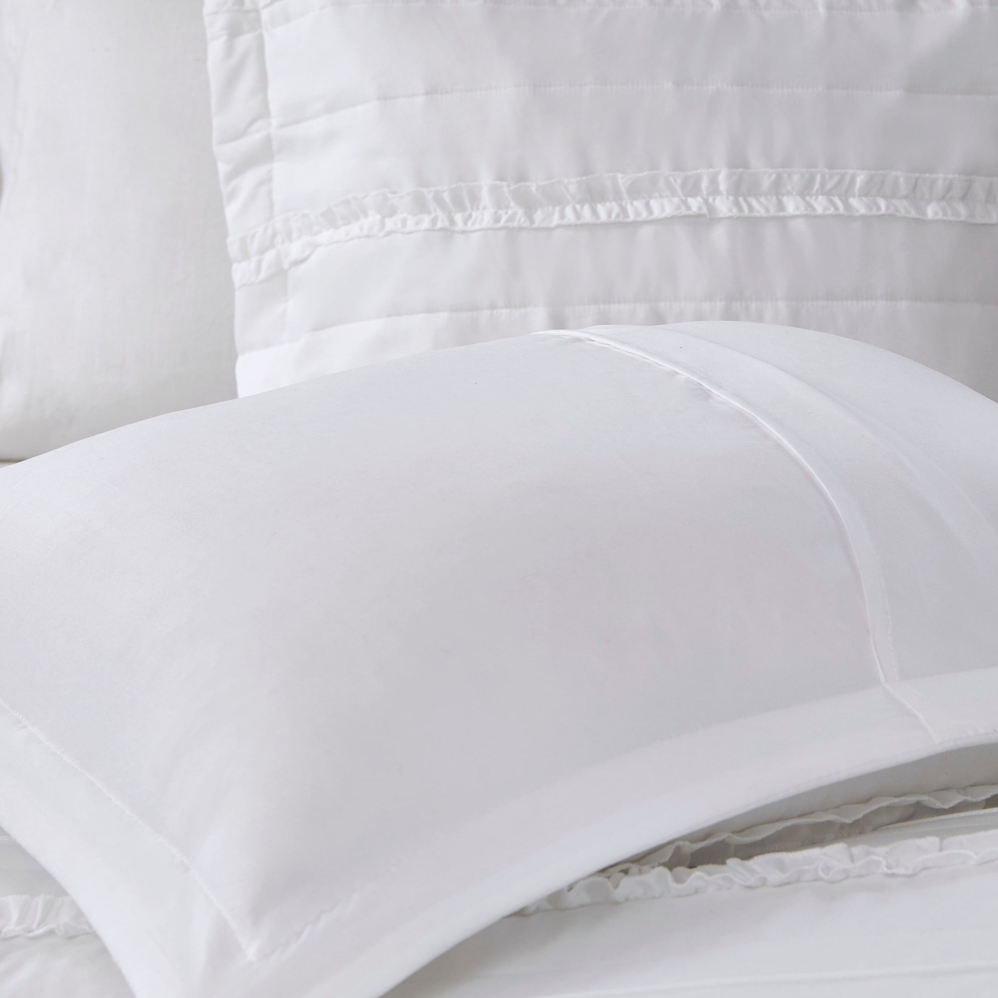 Celeste White Microfiber King Comforter Set with Ruffles