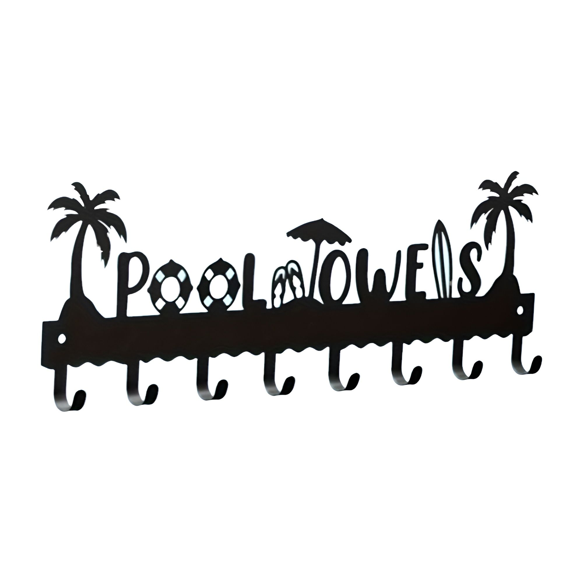 Slickblue 1Pc 8 Hook Black Palm Tree Decorative Wall Hook 30 lbs Capacity for Poolside Bathroom Patio and Outdoor Shower 16.1 in W x 5.1 in H