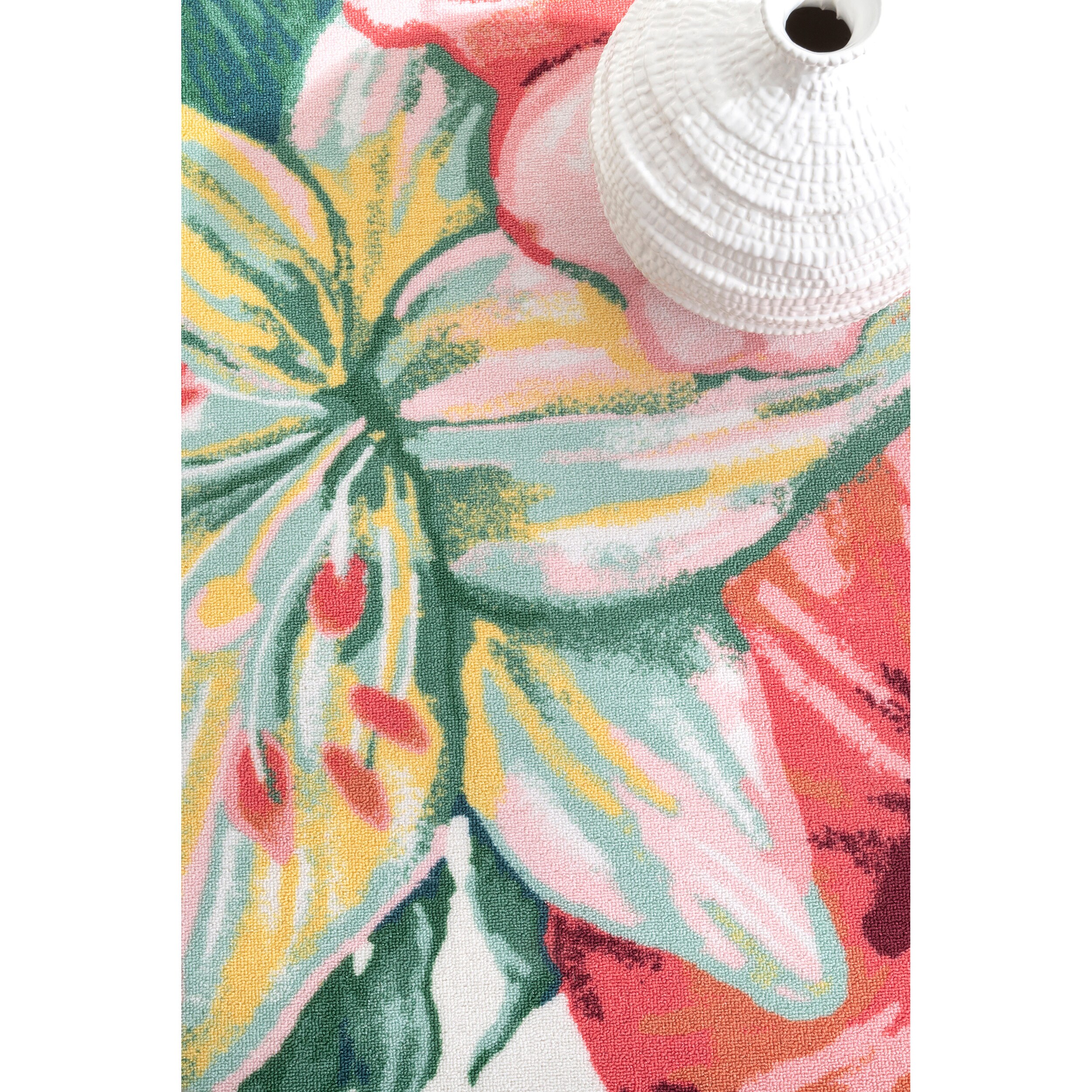Multicolor Tropical Floral 49" Round Synthetic Indoor/Outdoor Rug