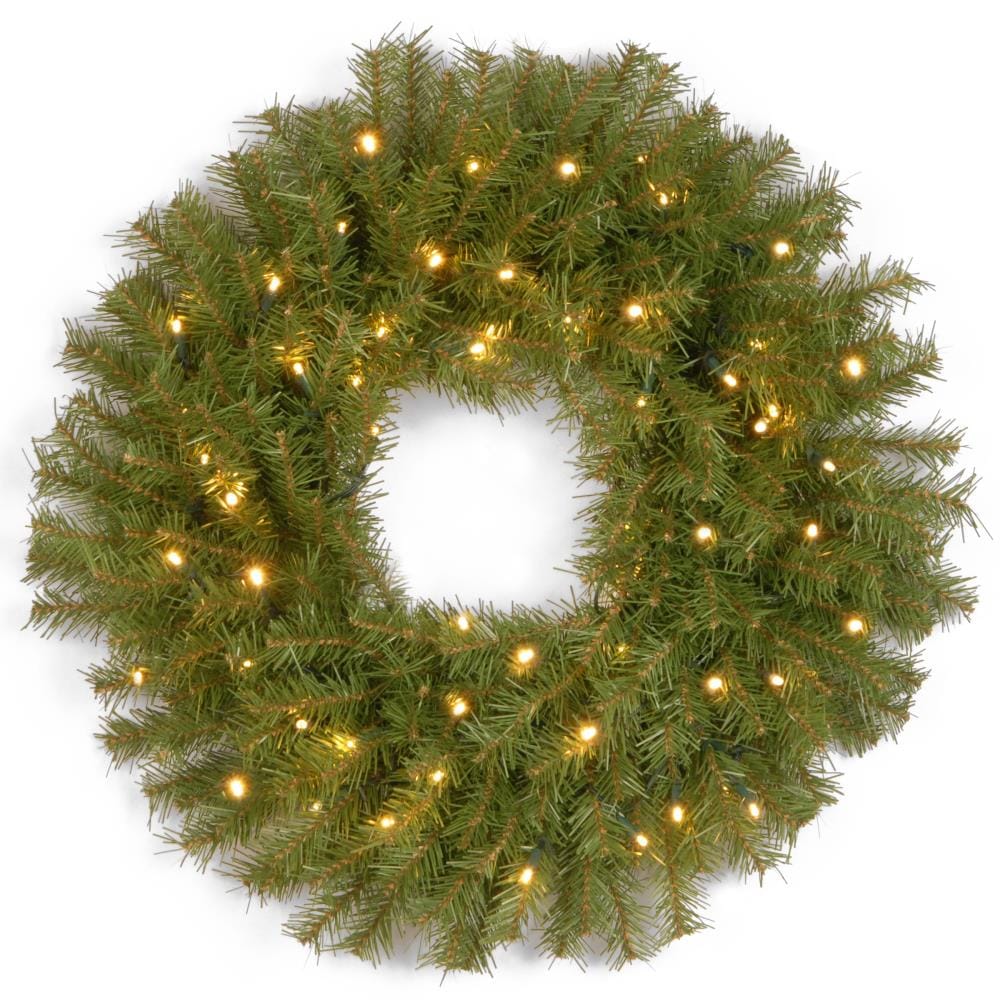 National Tree Company NF-304L-24W-1 24-in Pre-lit Indoor/Outdoor Green Fir Artificial Christmas Wreath