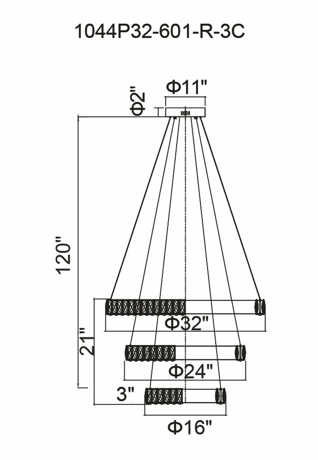 Madeline 3-Ring Chrome Crystal LED Chandelier 32"