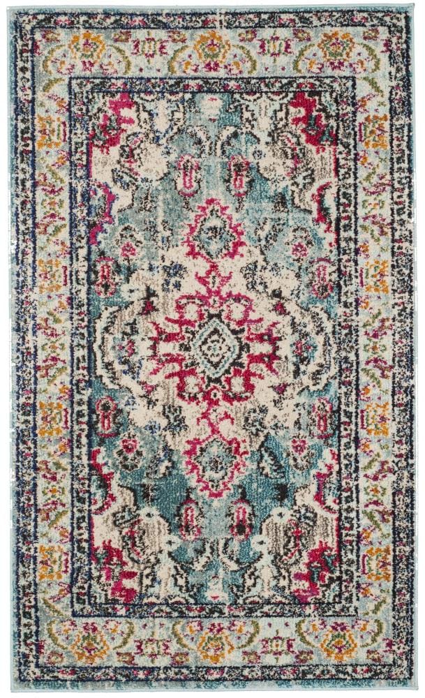 Safavieh MNC243J-4 Monaco Mahal 4 x 6 (ft) Loomed Polypropylene Light Blue/Fuchsia Rectangular Indoor Distressed/Overdyed Oriental Area rug