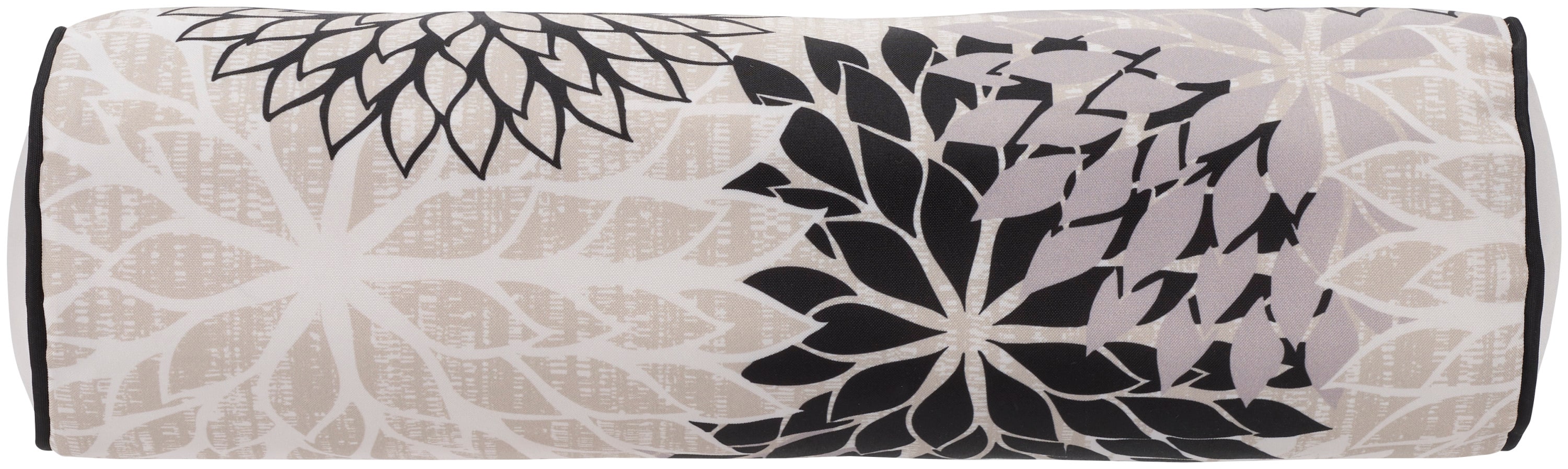 Mina Victory 798019006532 Aloha Black White 6" x 20" Throw Pillow Floral Black and White Rectangular Floral Bolster Pillow
