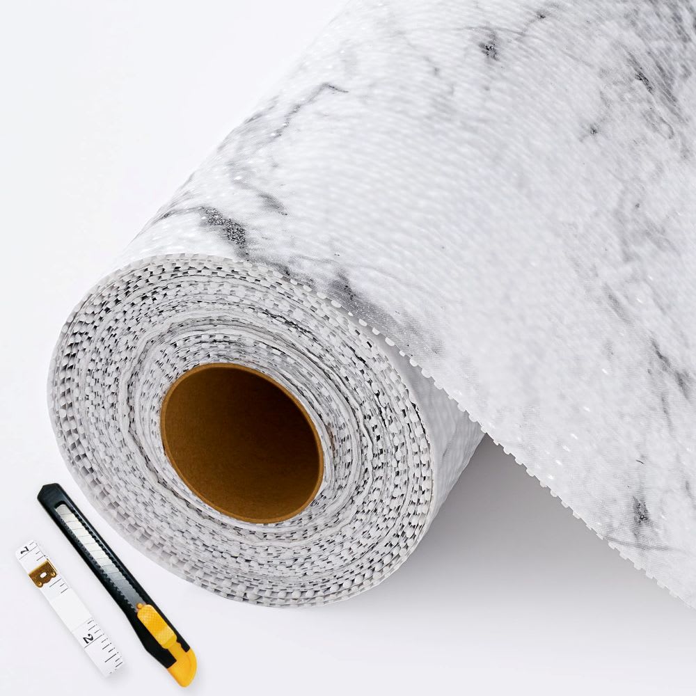 Etokfoks  Dual Sided Non Slip Shelf Liner 1 Roll Thick Waterproof Washable PVC Kitchen Cabinet Drawer Pantry Bathroom Tool Mat Cut to Fit