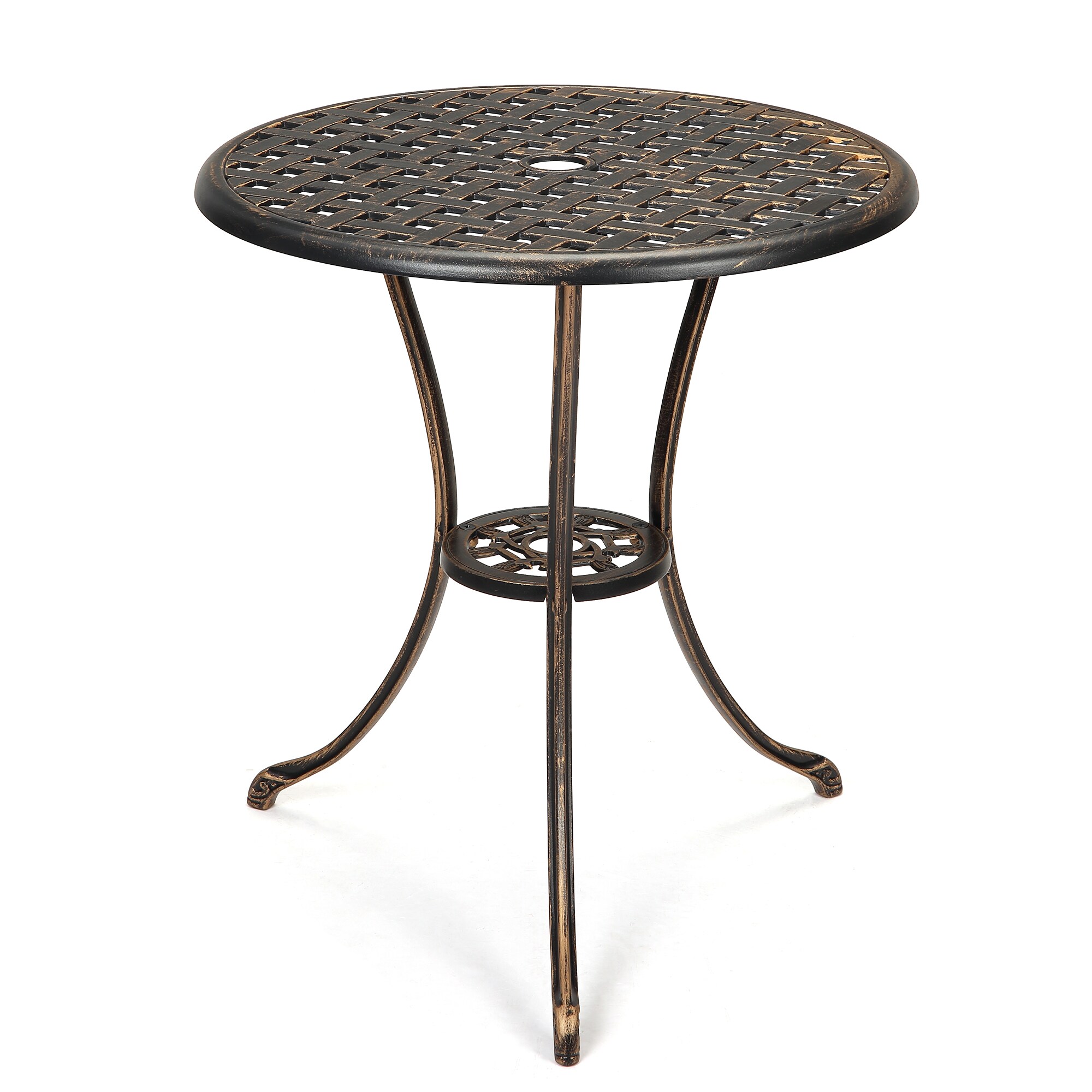 Garvee - 23.6 Inch Weather-Resistant Cast Aluminum Round Patio Bistro Table with Umbrella Hole- H...