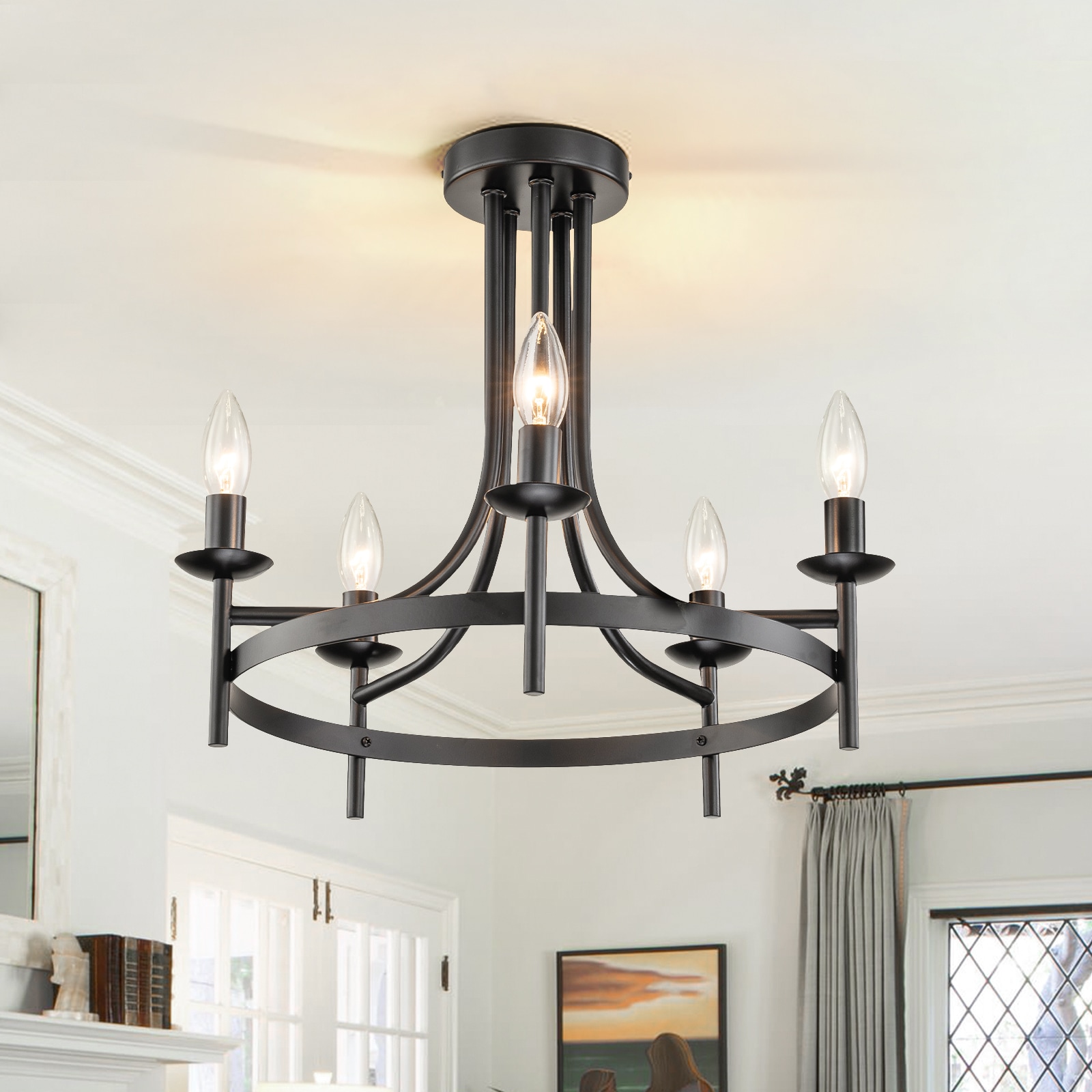 EDISLIVE Y81010000050768 5 -Light 18.1-in Black Semi Flush Mount Light