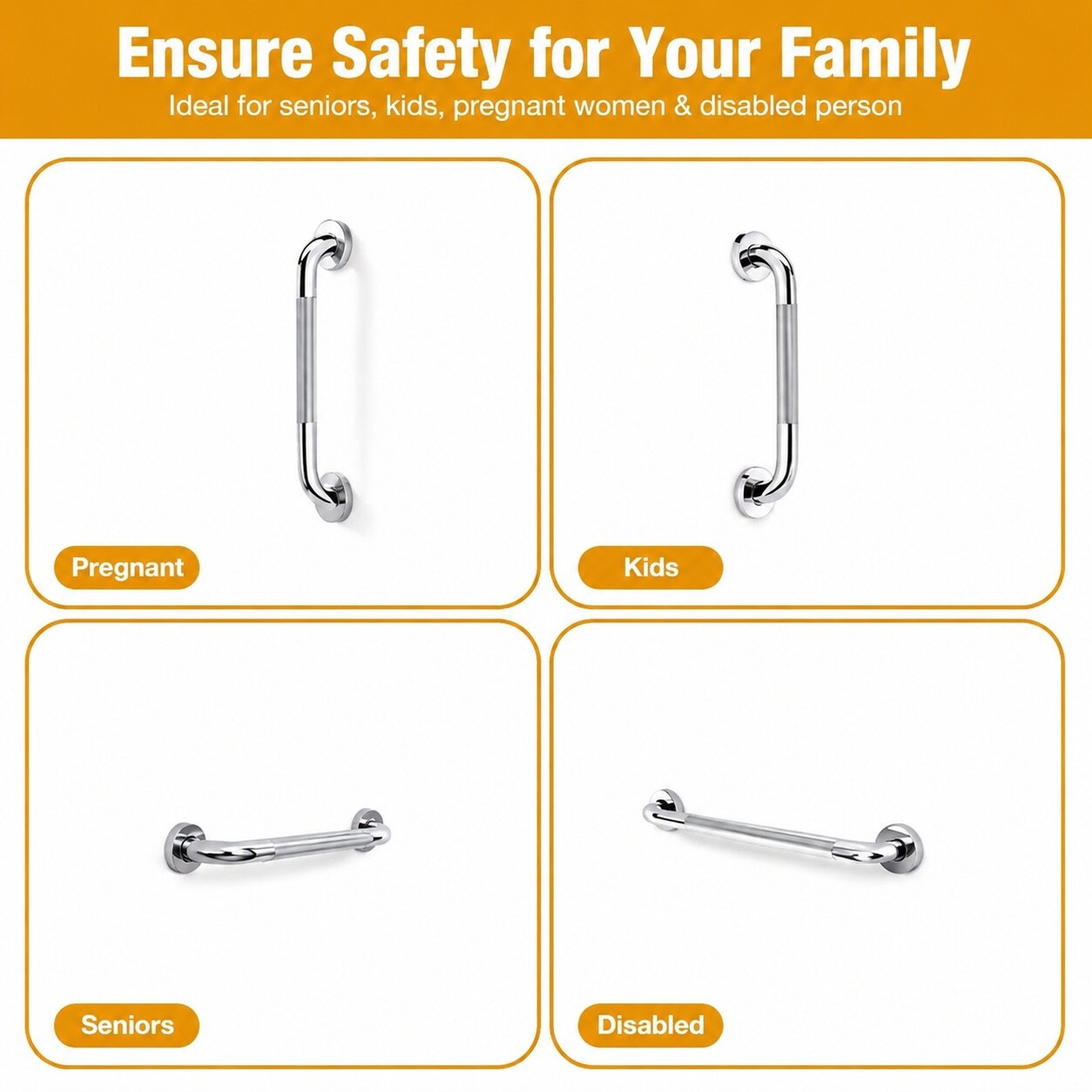 Etokfoks 16 in x 2 in Concealed Screw Safety Grab Bar 2 Pack and 12 in ...