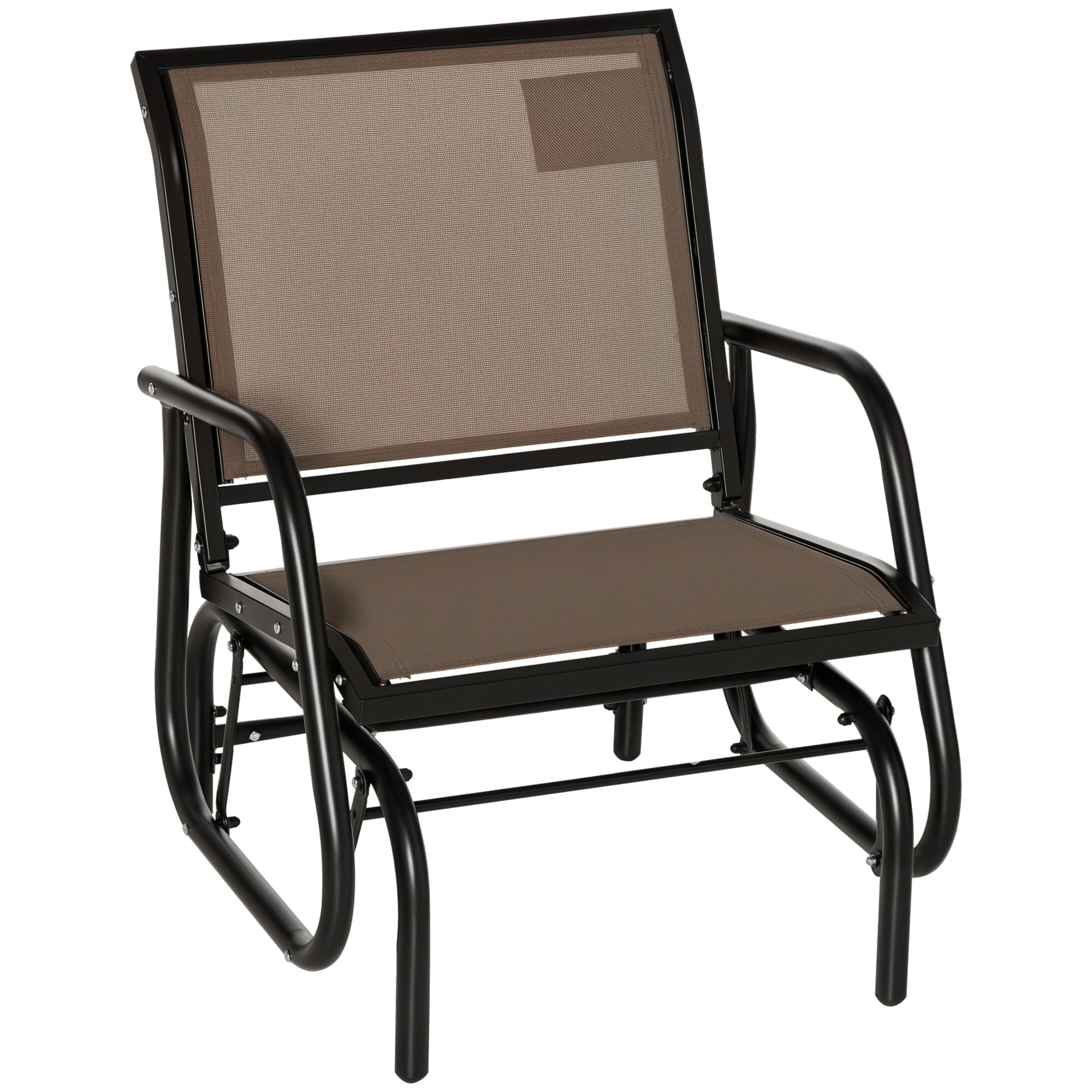 Outsunny 84A-148BN Outdoor Glider Chair Swing Chair with Breathable Mesh Fabric Curved Armrests and Steel Frame for Porch Garden Poolside Balcony Brown