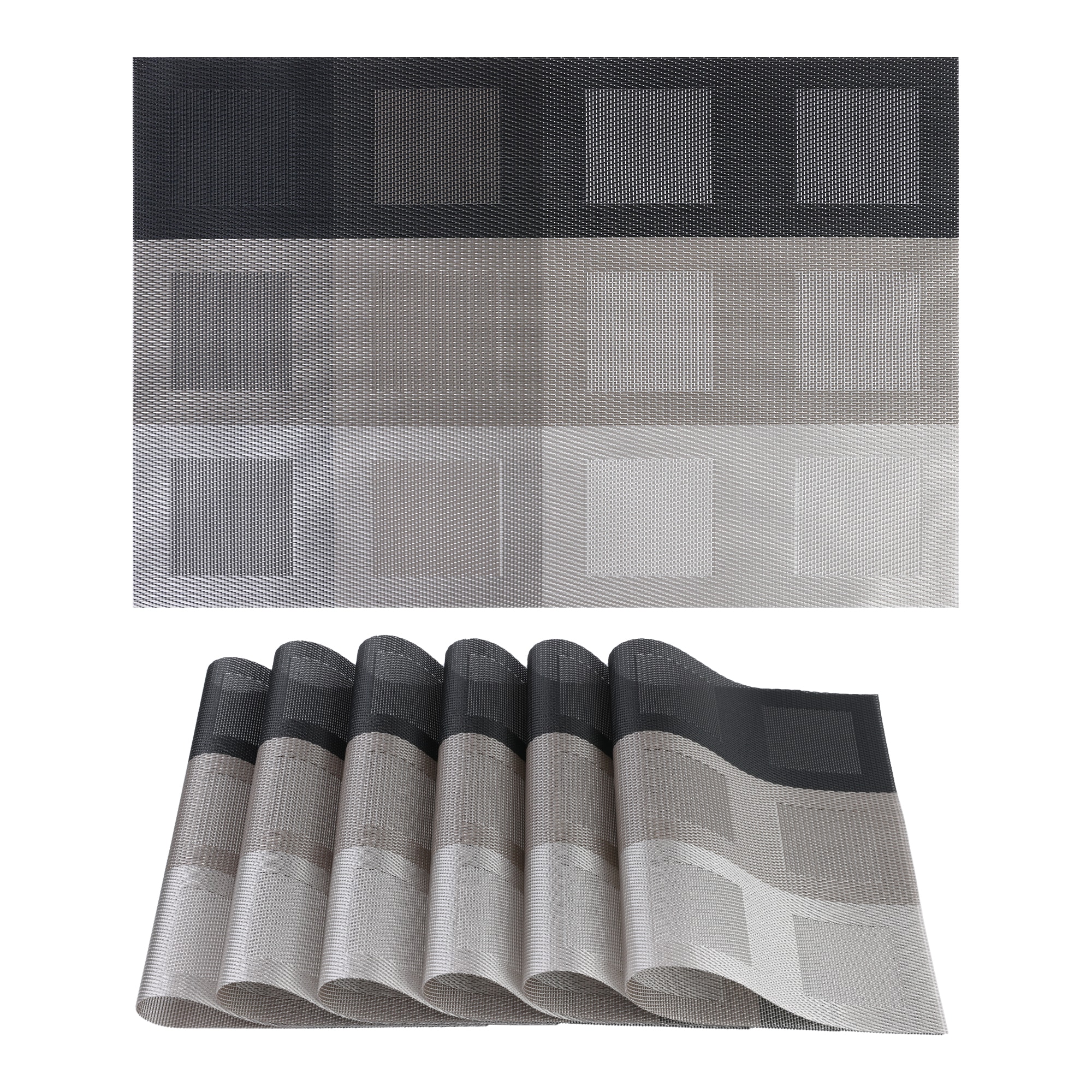 Unique Bargains Placemats 6pcs PVC Placemats for Dining Table Decor Indoor Outdoor Washable Kitchen Table Mat Easy Clean 18x12in Gray Black #S25120800UX6481