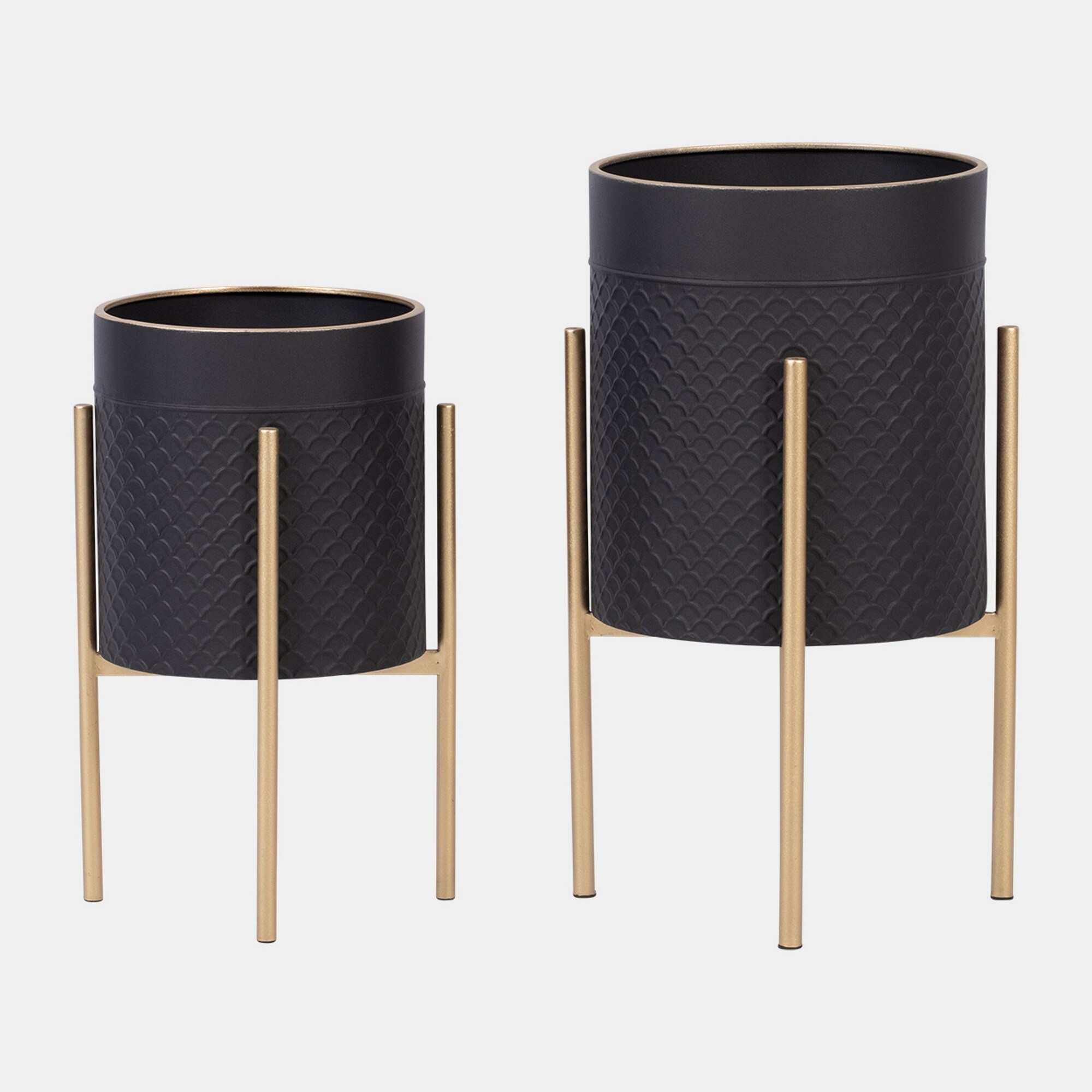 Benzara BM308663 2 -Pack Round 14.0-in W Medium Black Metal Indoor/Outdoor Planter