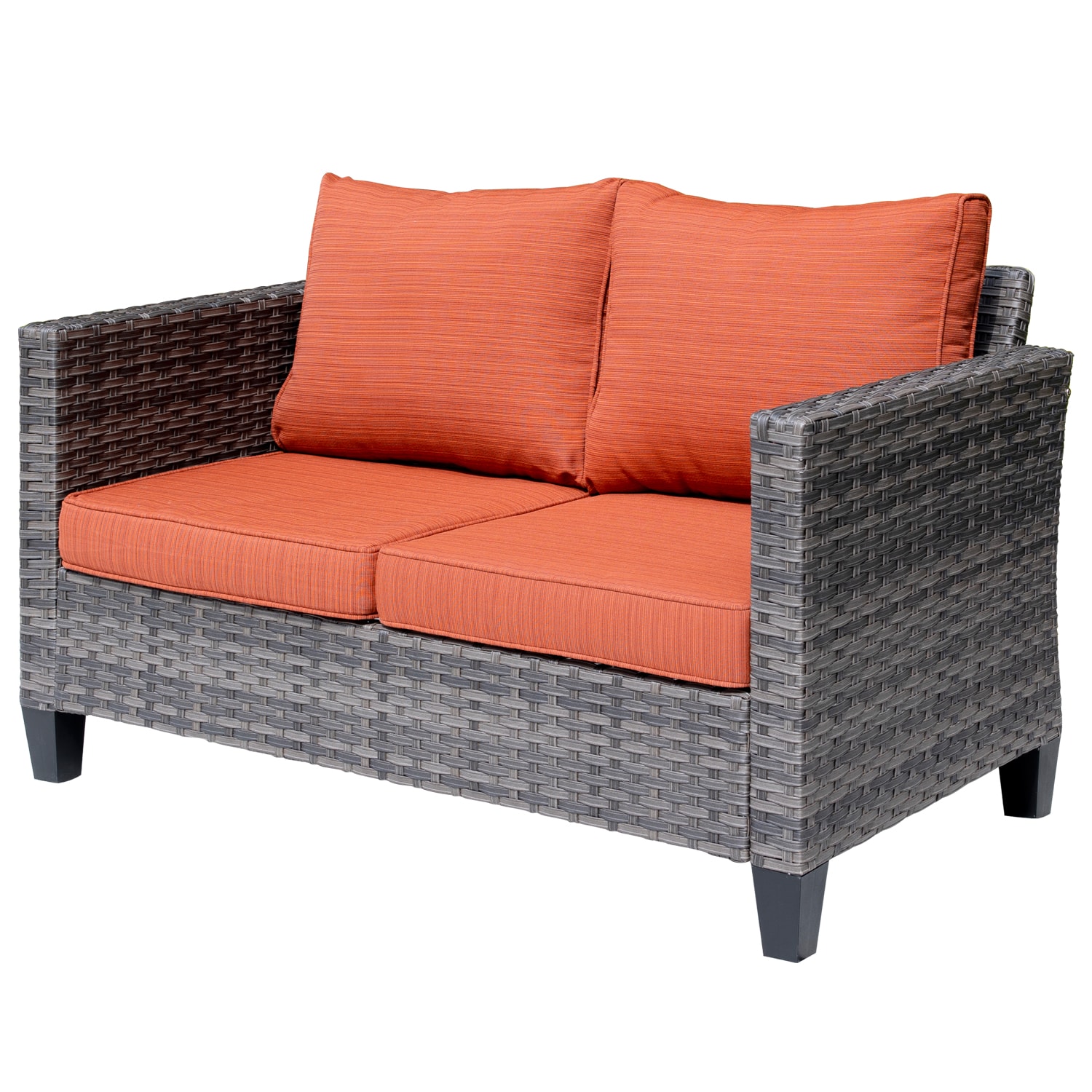Ovios GRS800-5 Wicker Patio Conversation Set with Orange Cushions