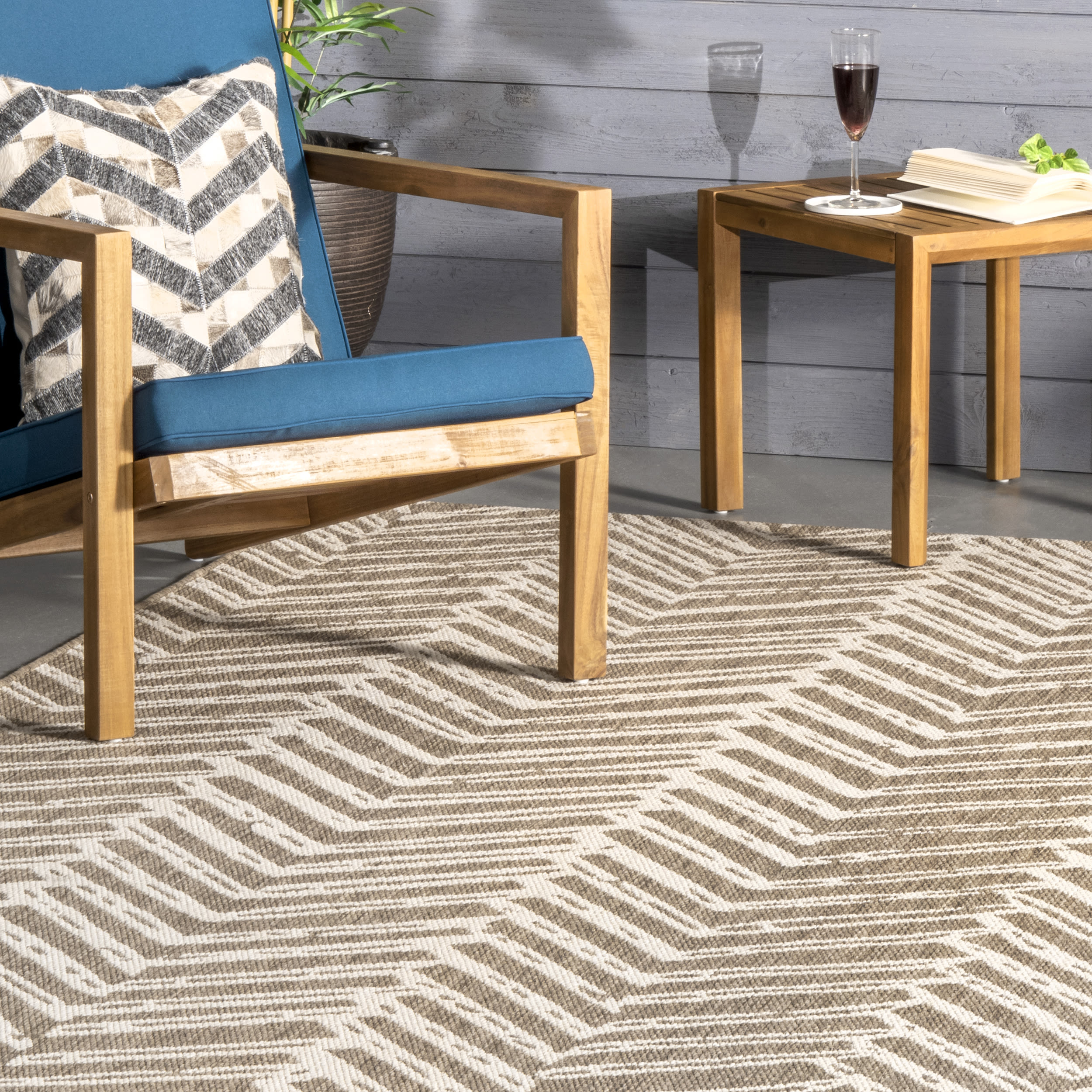 Macklin Brown Herringbone Synthetic Indoor/Outdoor Area Rug