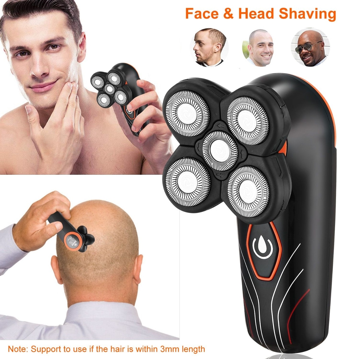 Ropilly  4D Electric Shaver Waterproof Rotary Shaver Wet Dry Electric Razor 5 Floating Head Rechargeable Beard Trimmer Men's Shaving Razor