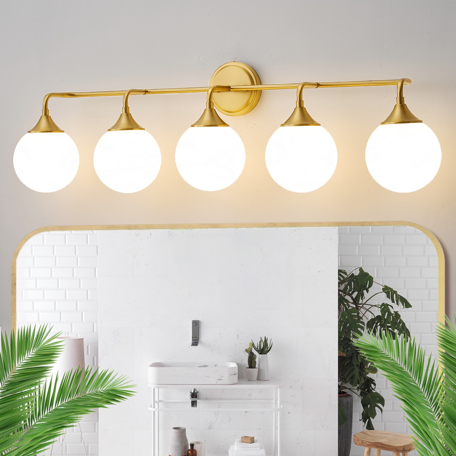 POWLIG Vanity Light 38.9-in 5 Light Gloss Gold Modern/contemporary Bathroom Vanity light