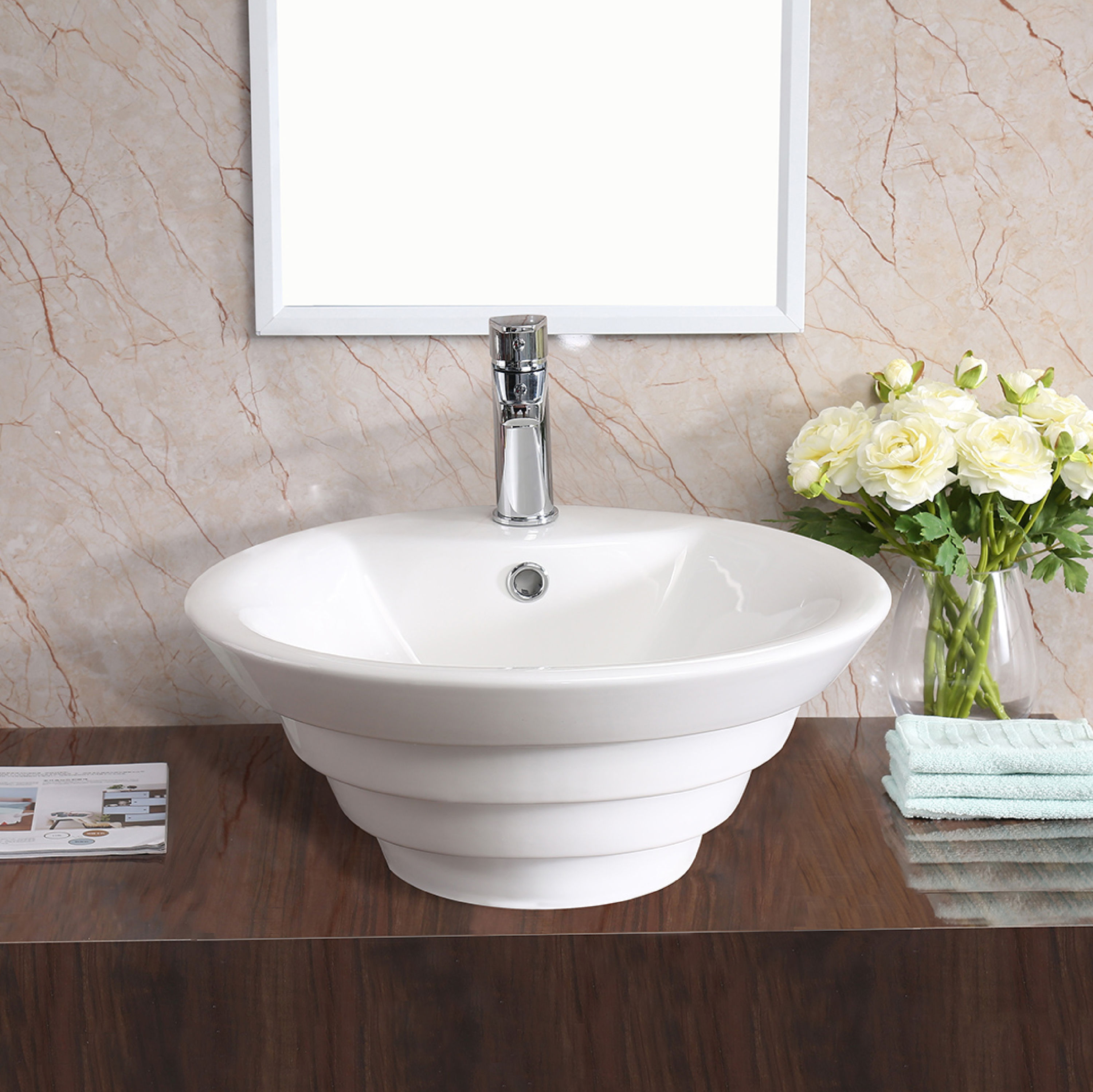 Karran VC-402-WH Valera Vitreous china Vessel Round Modern White/Glossy Bathroom Sink ( 18.875-Inches x 18.875-Inches )