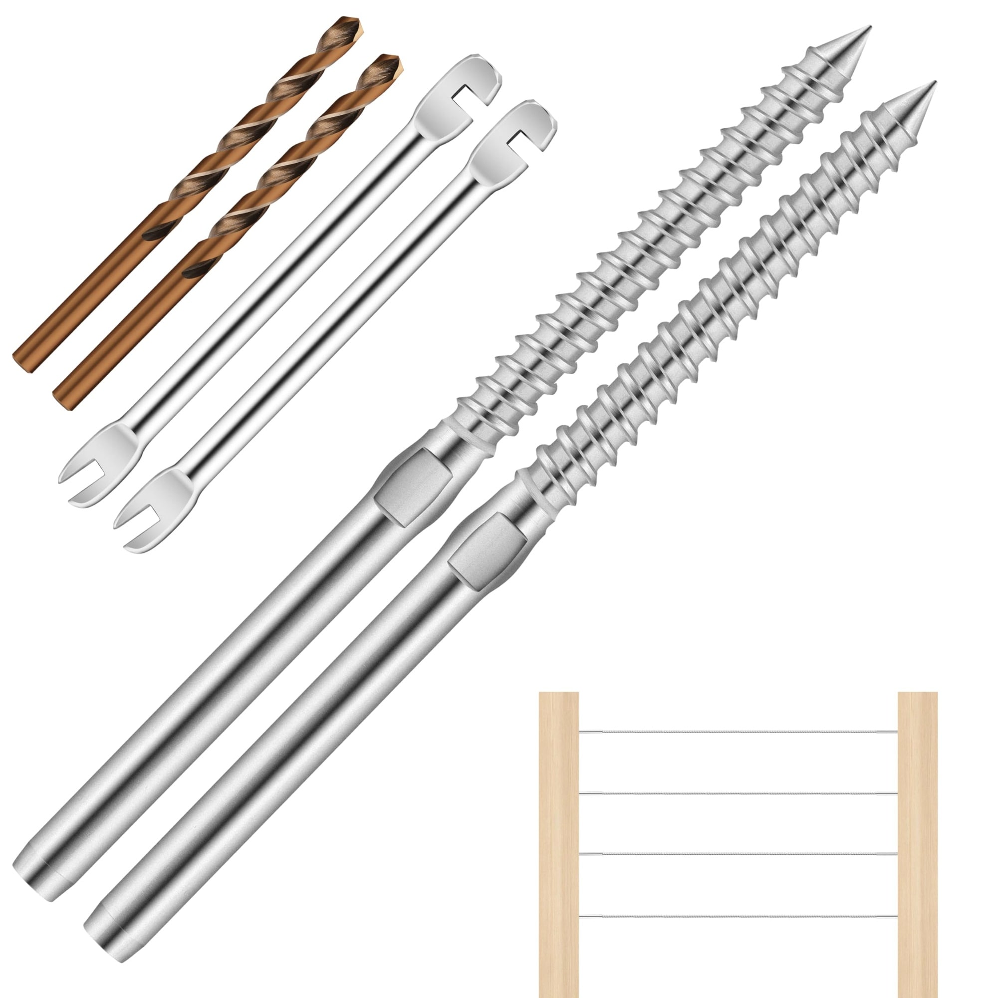 Justincity  100 Pack T316 Stainless Steel Right and Left Handed Thread Swage Lag Screws for Wood Posts 1/8 in Deck Cable Railing Kit with Wrench