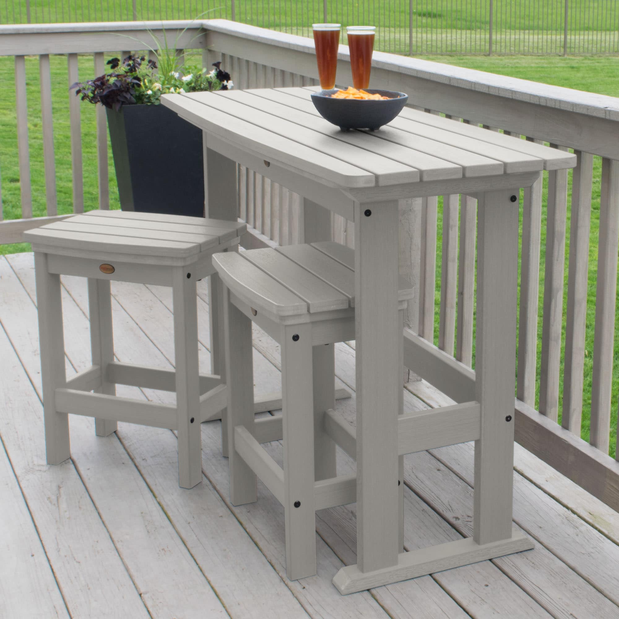 highwood AD-KITBALC1-HGR The Lehigh 3 -Piece Harbor Gray Bistro Patio Dining Set Plastic Rectangle Table with 2 Stationary Chairs
