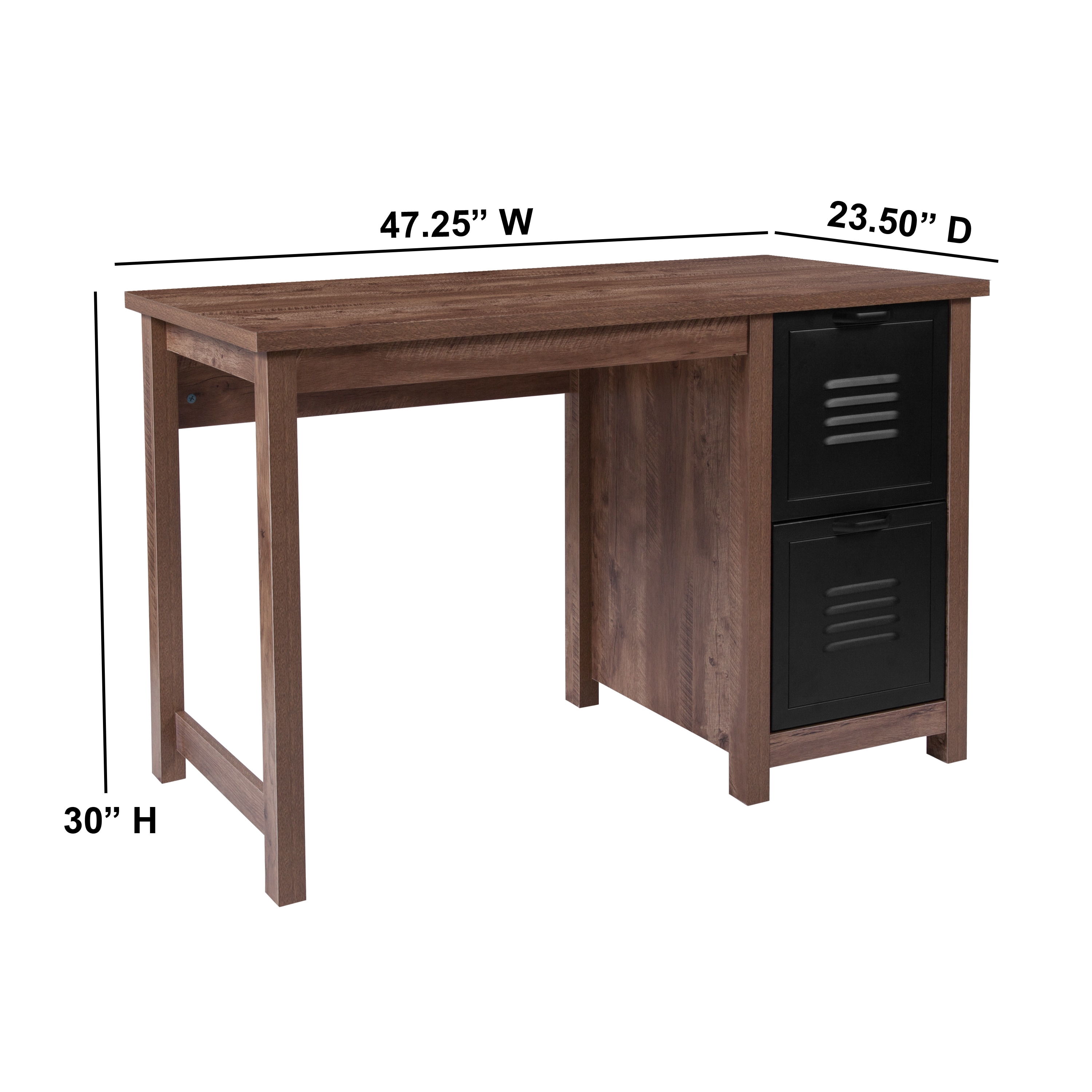 Executive Black Wood Desk with Metal Drawers and Oak Finish