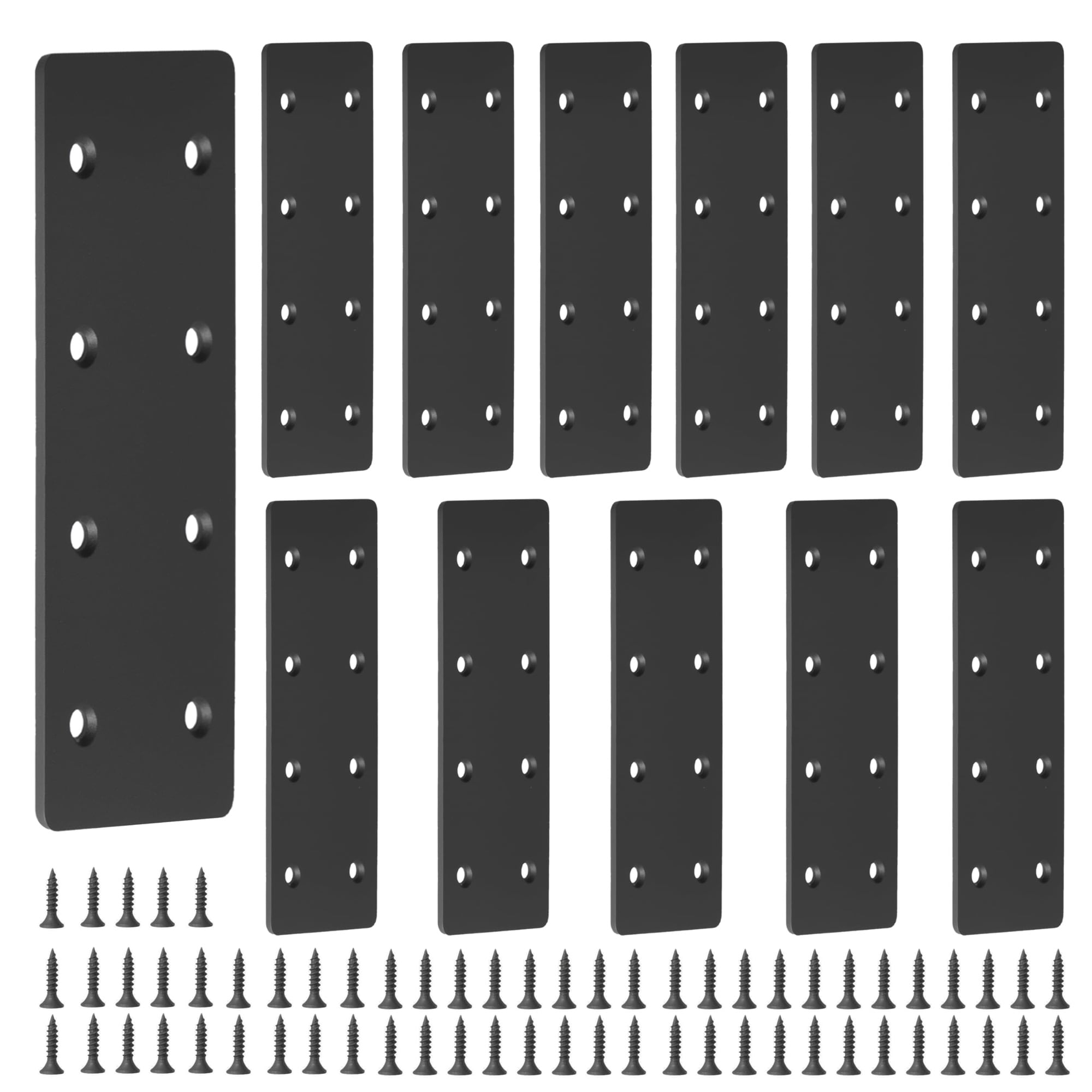 Tietoc 12 pcs Black Flat Straight Mending Plate Kit with 96 Screws 6 Half x 2 Five Eighths Inch Carbon Steel Repair Brackets for Wood Furniture #LCR0909J185