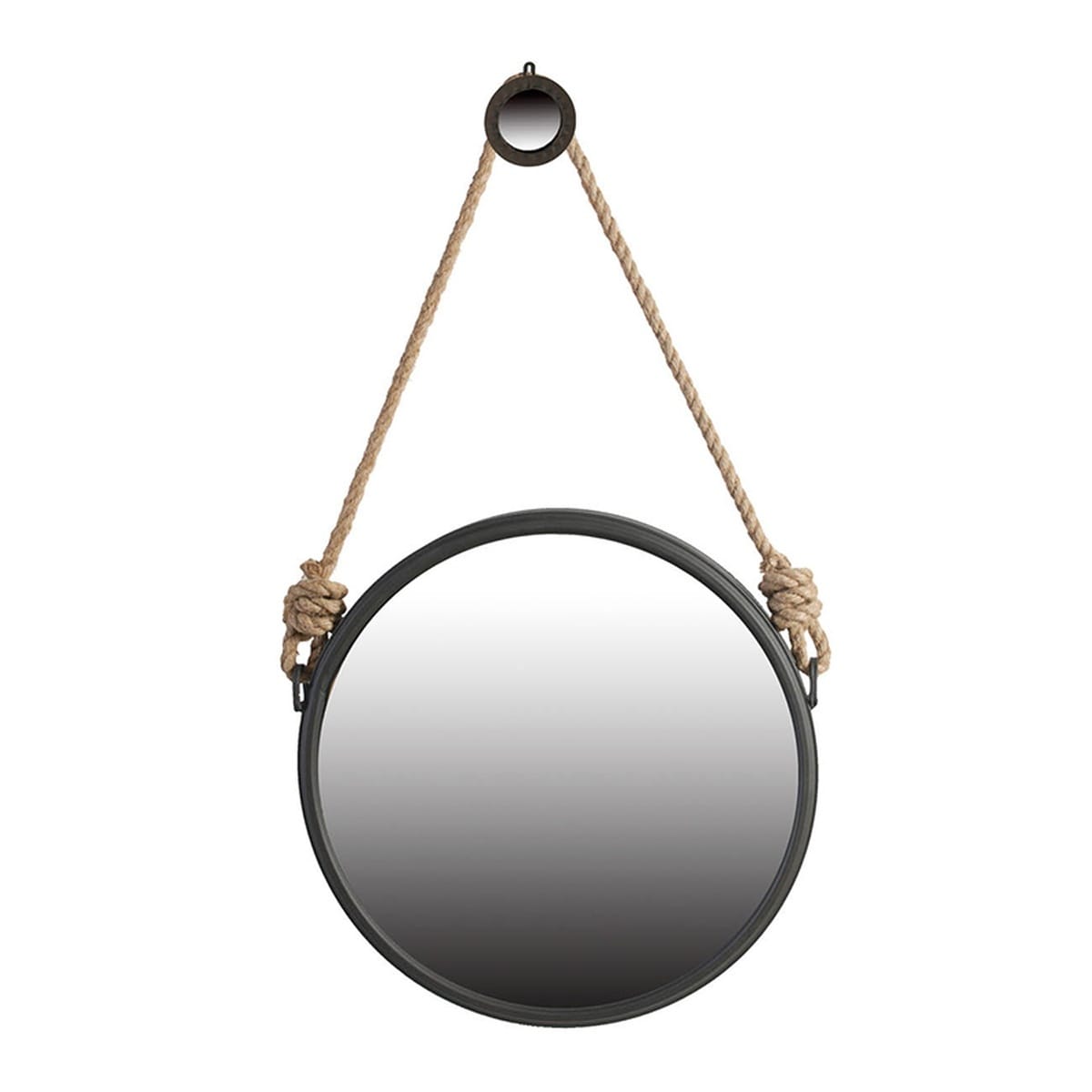 LIVACA - 20 inch Black and Silver Iron Round Wall Mirror with Rope Strap for Contemporary Decor