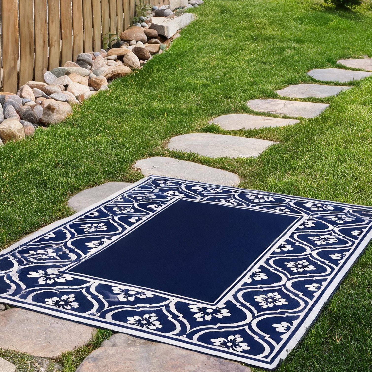 Straw Outside Rug FlowLuxe Gourd Border Outdoor Rug 8 ft x 10 ft Reversible practical ...