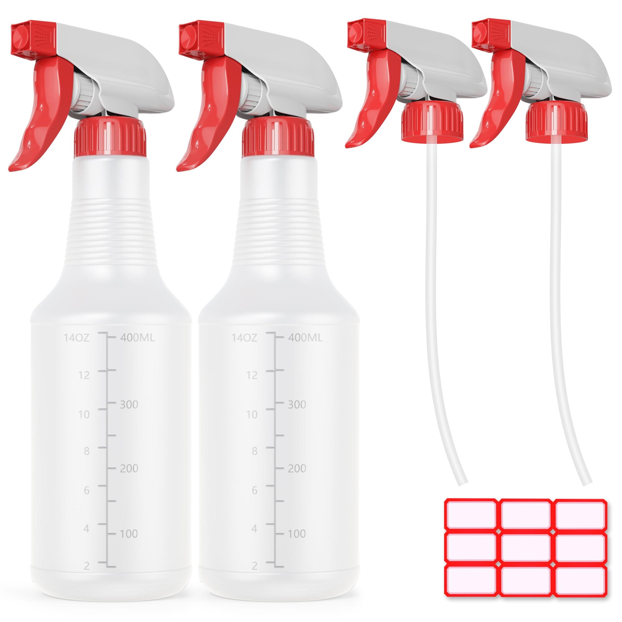 LAIFUCAM  Spray Bottle 2 pack 16 oz HDPE plastic with measurements adjustable nozzle three spray modes leak and clog free for cleaning household
