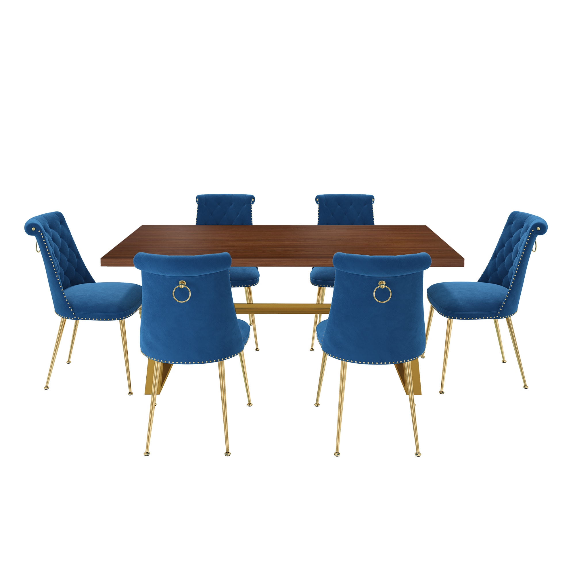 Clihome CL-HTM703NY Navy Chair/Brown Table Contemporary/Modern Dining Room Set with Rectangular Table ( Seats 6 )