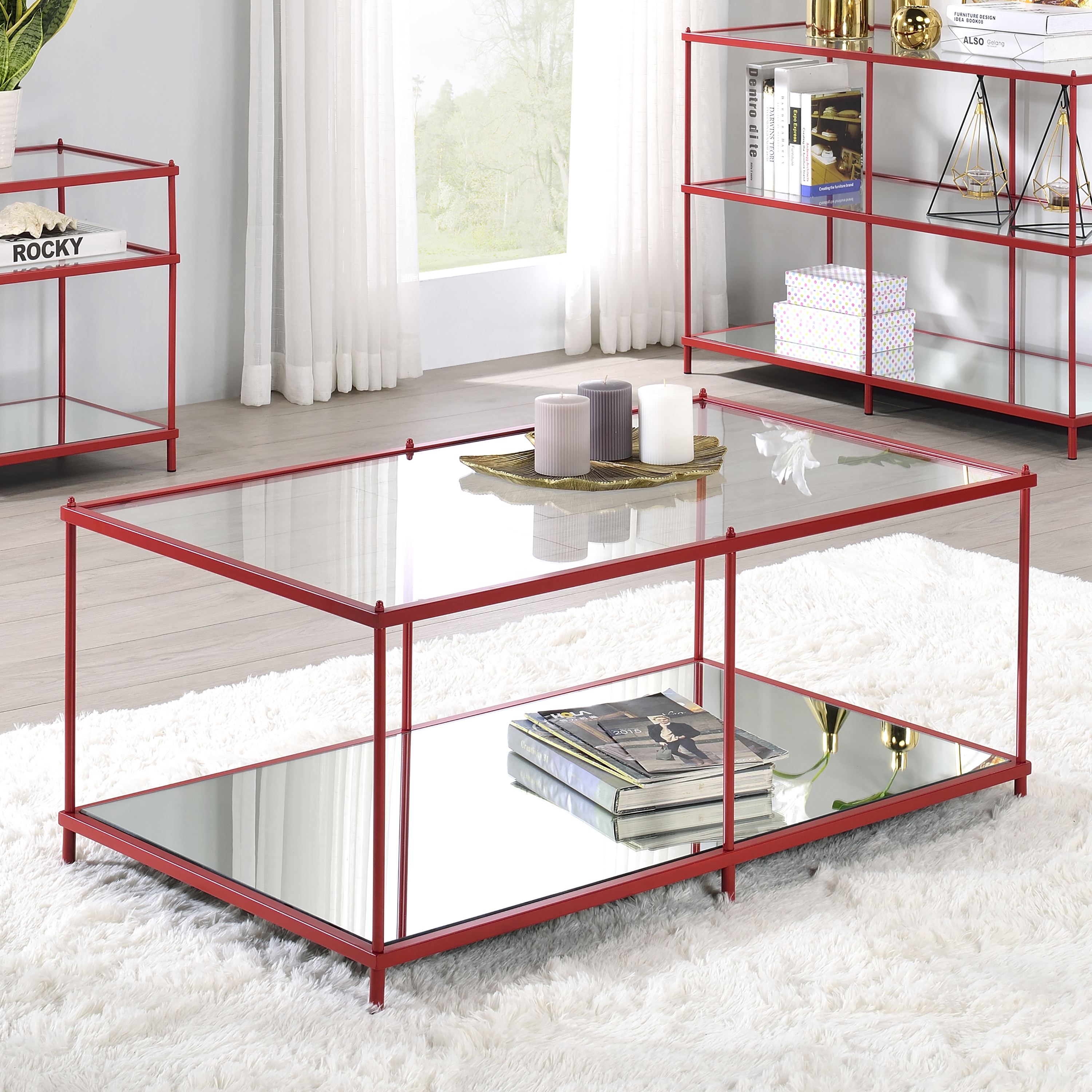 Furniture of America IDF-4391RD-C Terrace Clear Glass Modern Coffee Table with Storage