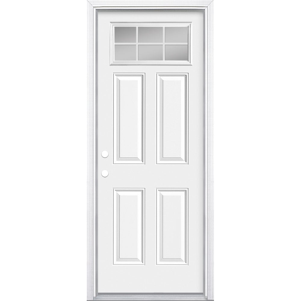 Masonite 30-in x 80-in x 4-9/16-in Steel 1/4 Lite Right-Hand Inswing Primed White Primed Prehung Front Door with Brickmould Insulating Core with -  1572536