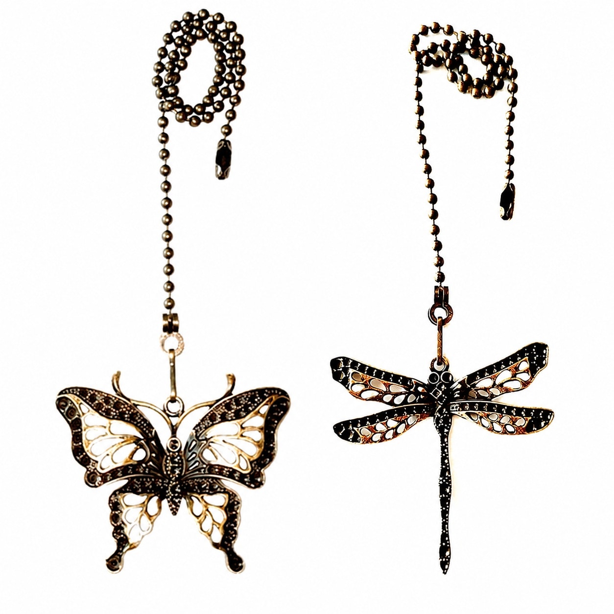 Aoibox  12 in Ceiling Fan Pull Chain Extensions with Dragonfly and Butterfly Pendants Bronze Beaded Ball Set