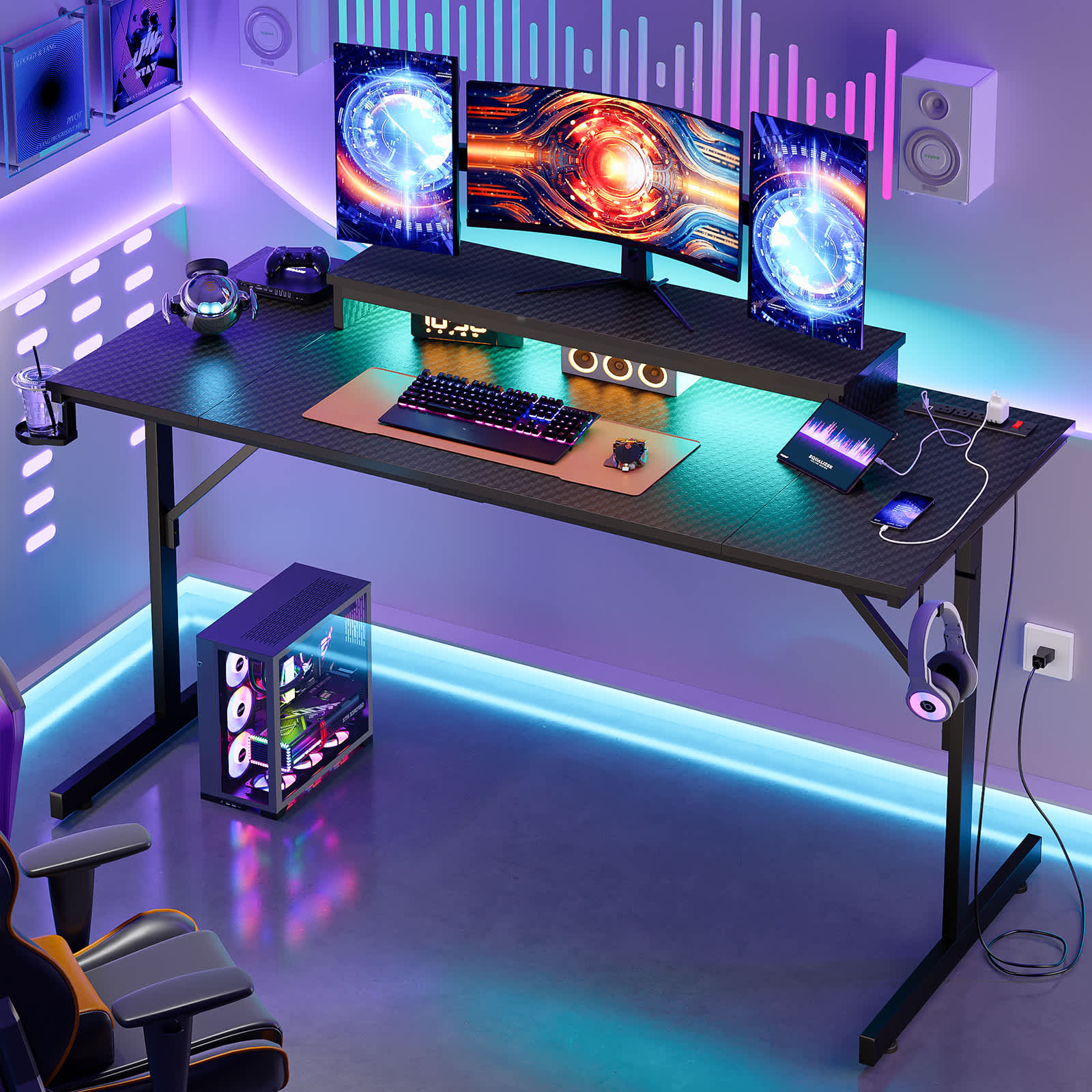 Bestier LOW-H103913SUS-BDCF 52-in W Black Computer Desk with Power Outlets and USB Charging Ports