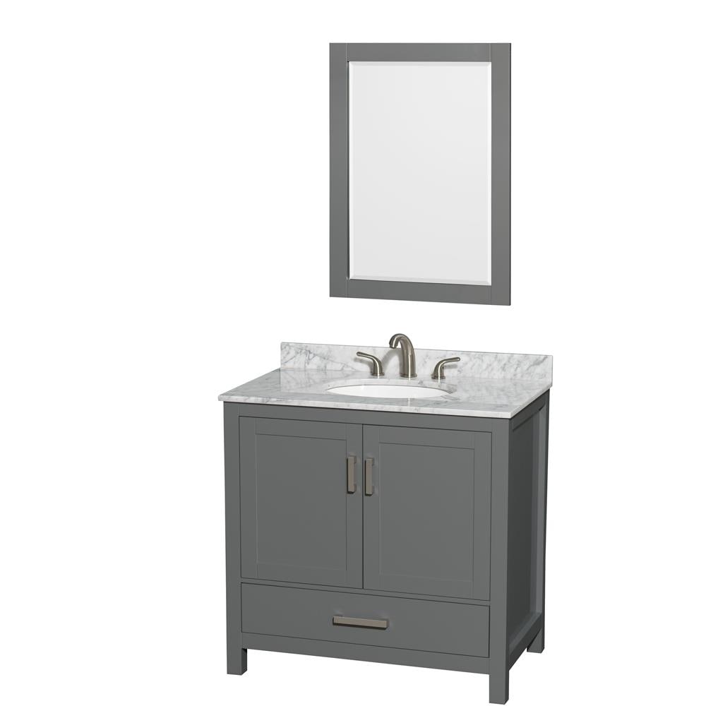 Wyndham Collection WCS141436SKGCMUNOM24 Sheffield 36-in Dark Gray with Brushed Chrome Trim Undermount Single sink Bathroom Vanity with White Carrara Marble Natural marble Top (Mirror Included)