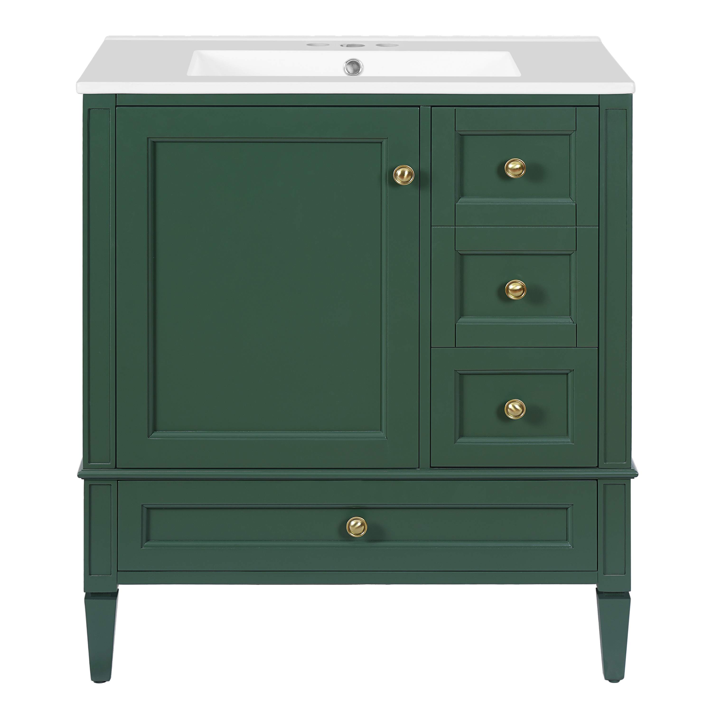 Vynxaria LEXY2005DJGXTYS029 30 Inches 1 Sink Freestanding Gray Bath Vanity with White Ceramic Top 3 Drawers Cabinet