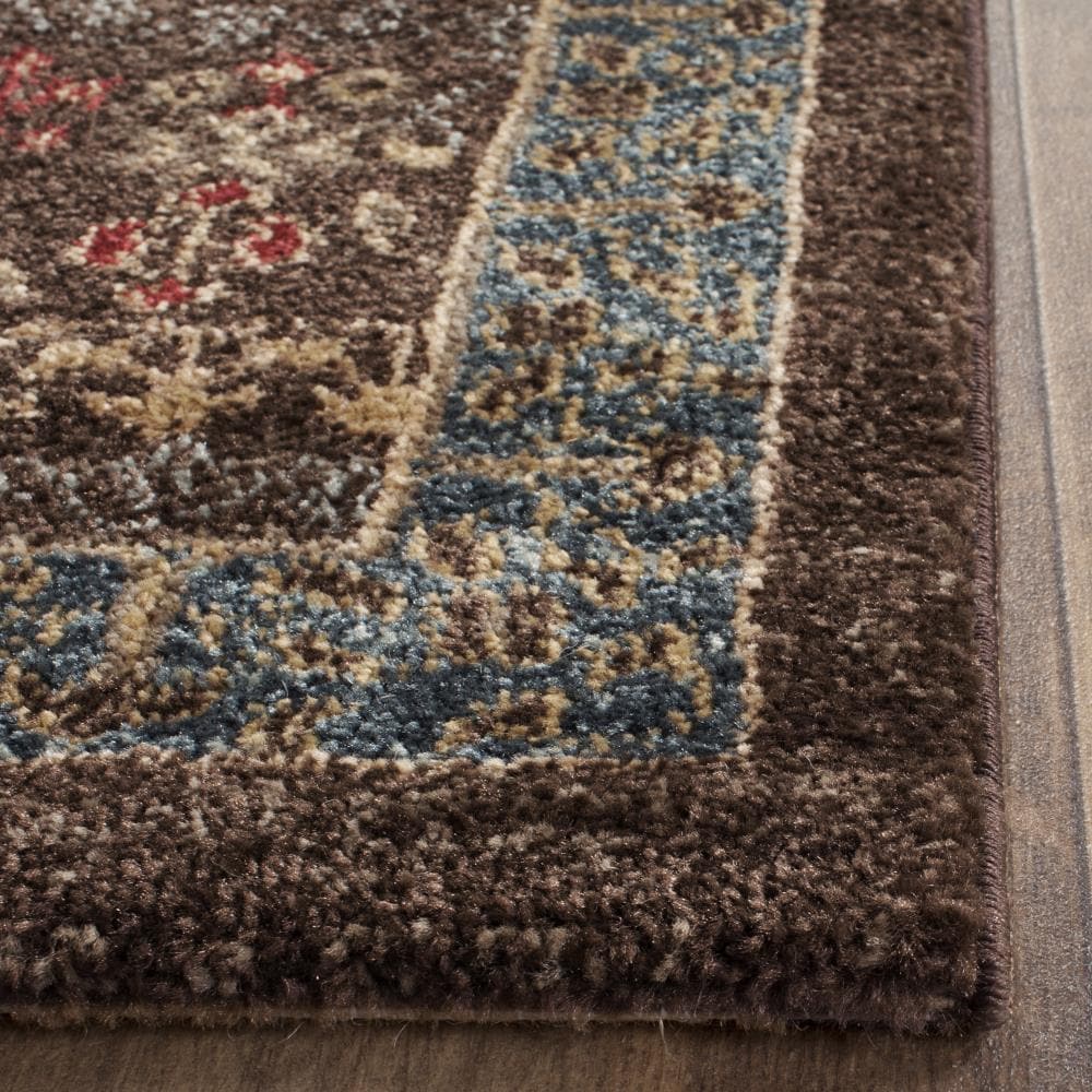 Red and Navy Synthetic Persian Style Runner Rug