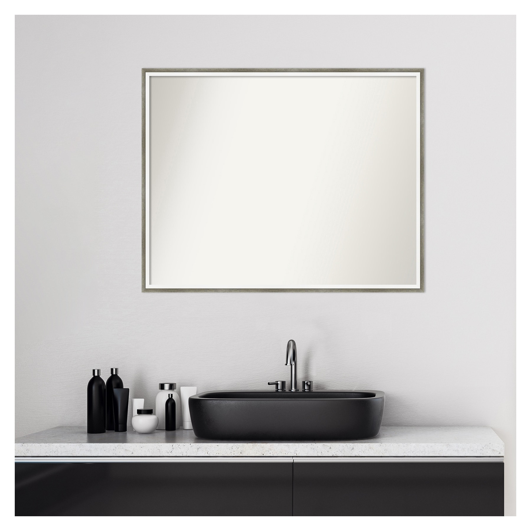 Lucie Silver Wood Rectangular Bathroom Vanity Mirror