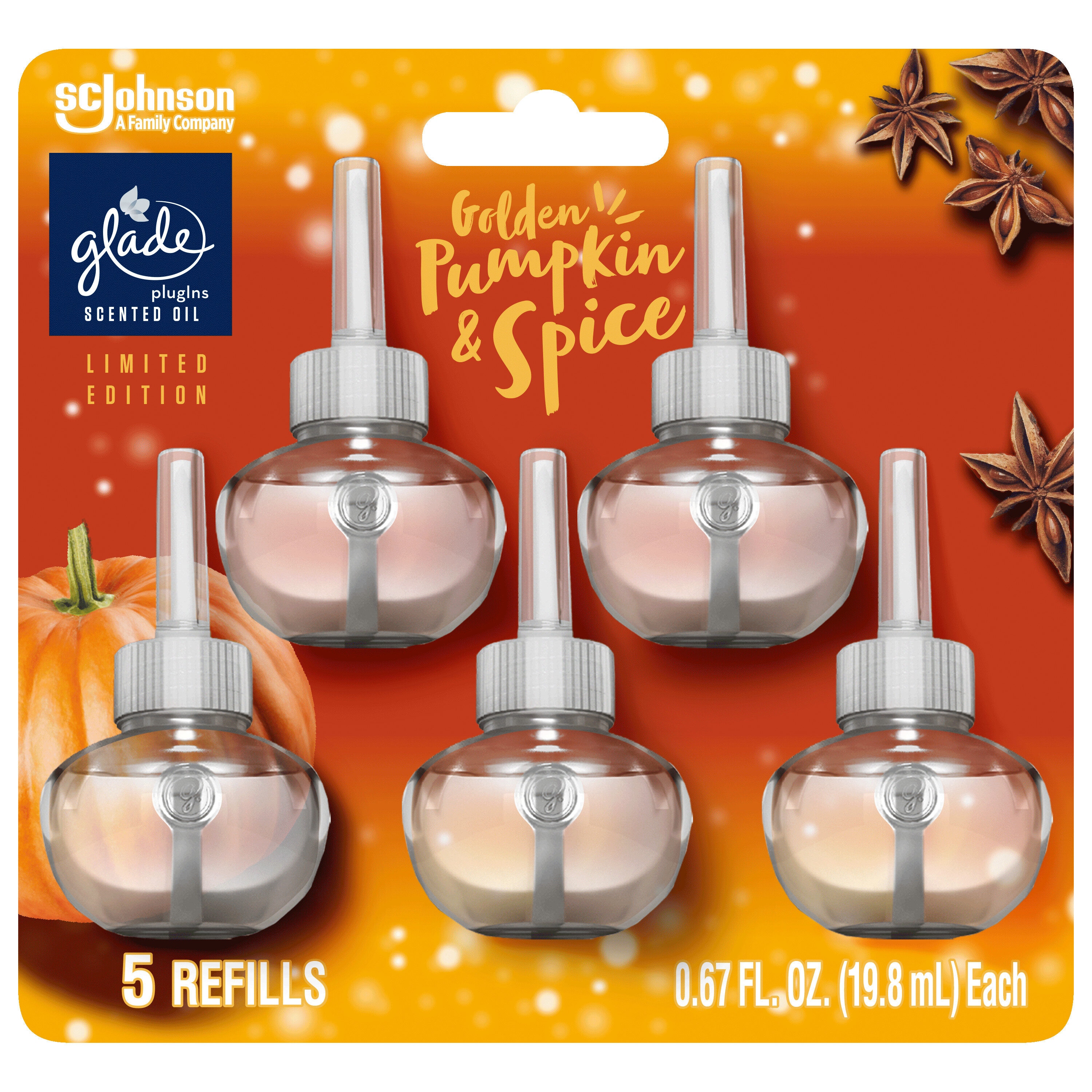 Glade Scented Oil 0.67-oz Golden Pumpkin Spice Refill Air Freshener  (5-Pack) in the Air Fresheners department at