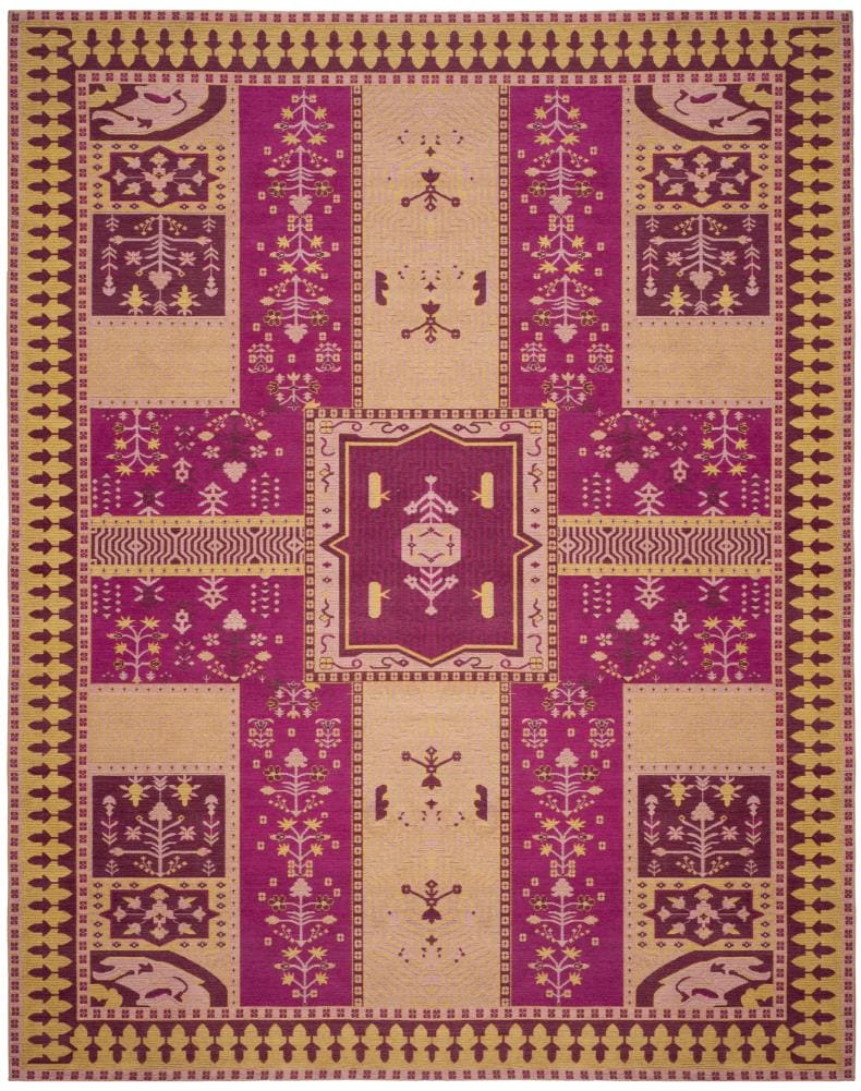 Vintage Fuchsia & Gold Flat Weave 8' x 10' Area Rug
