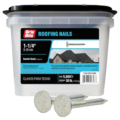 Grip-Rite Roofing Nails Electro-Galvanized Steel 11 x 1-1//4/" 5 Lbs-Pack