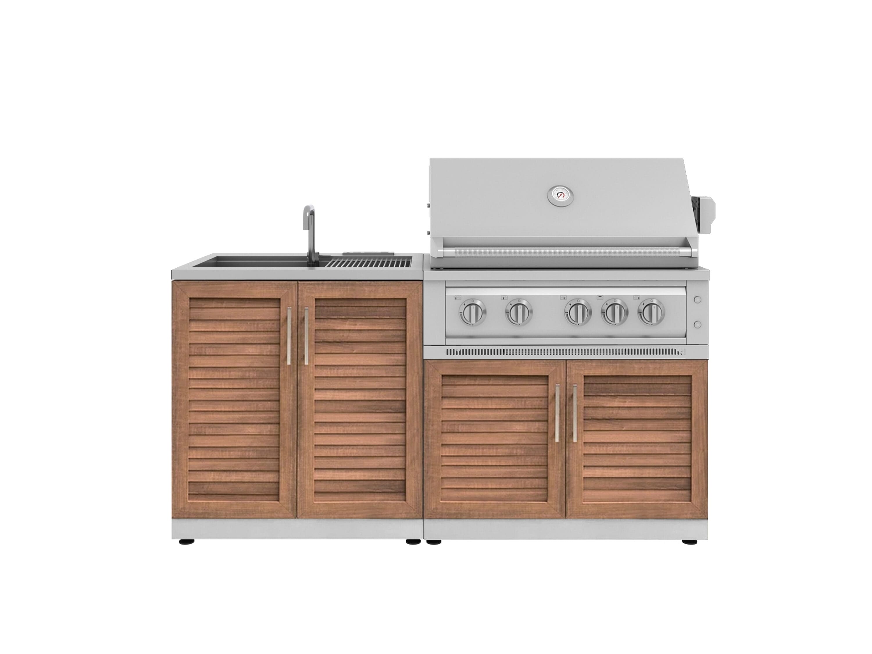 NewAge Products 67340 Stainless Steel Grove Cabinets Platinum Gas Grill 3 -Piece 68-in W x 24-in D x 50.5-in H Modular Outdoor Kitchen Set 5 Burners